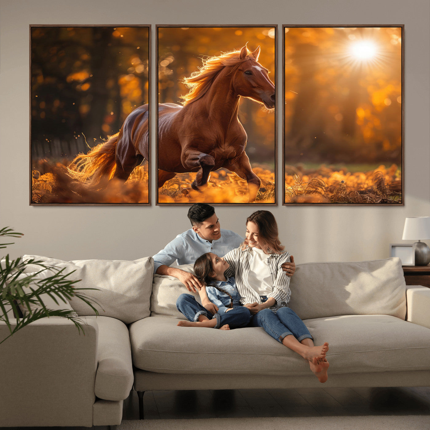 -Running Horse Sunset Forest Wall Art Canvas Print