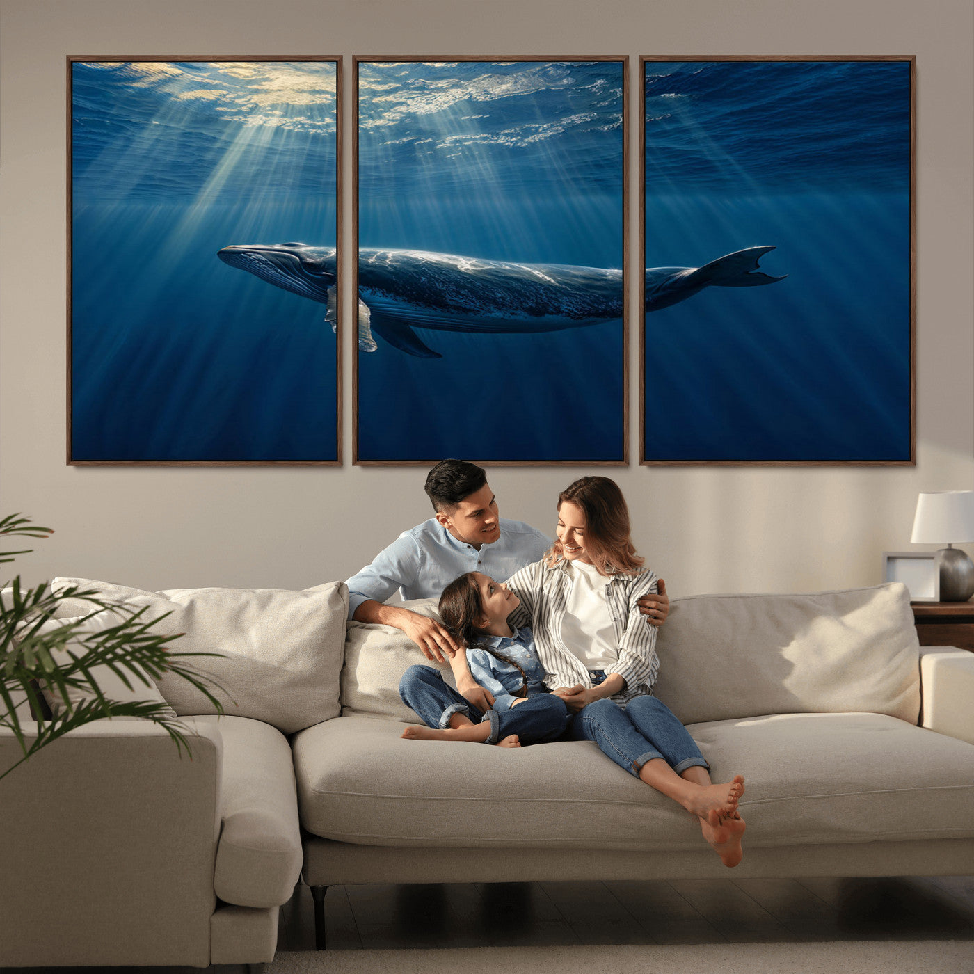 -Whale under Ocean Wall Art Canvas Print