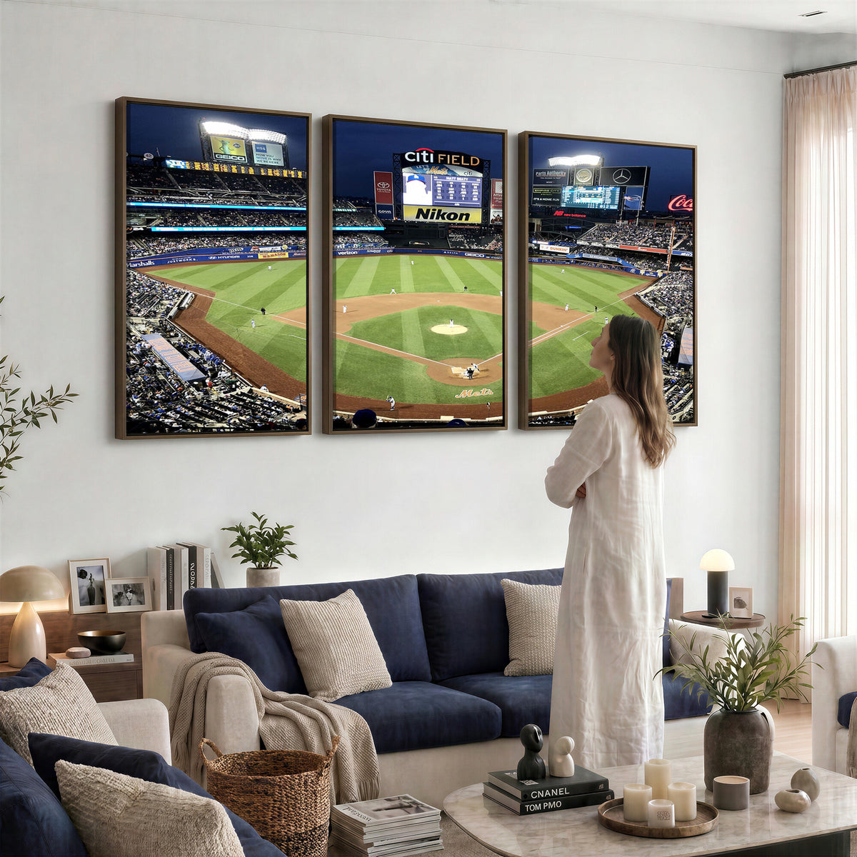 87666-MGV-CV-36X24 - Citi Field Wall Art Print | 3-Panel New York Mets Baseball Stadium Canvas Print | Framed Sports