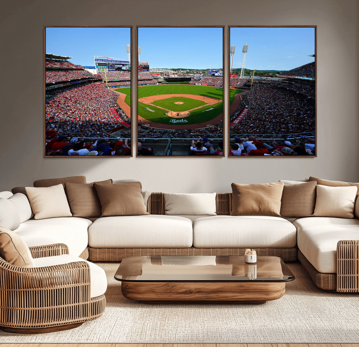MGV-FC-60X30-3P - Cincinnati Reds Baseball Team Print - Great American Ball Park Stadium Wall Art Canvas Print