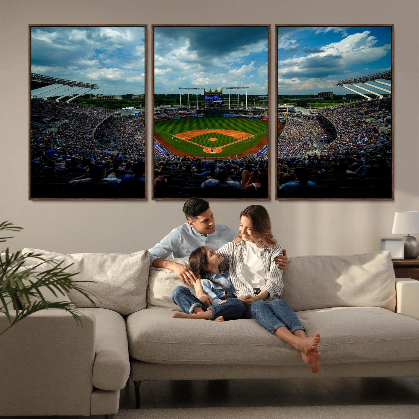 MGV-FC-60X30-3P - 3-Panel Kauffman Stadium Wall Art Print | Large Kansas City Royals Baseball Canvas Print for Sports