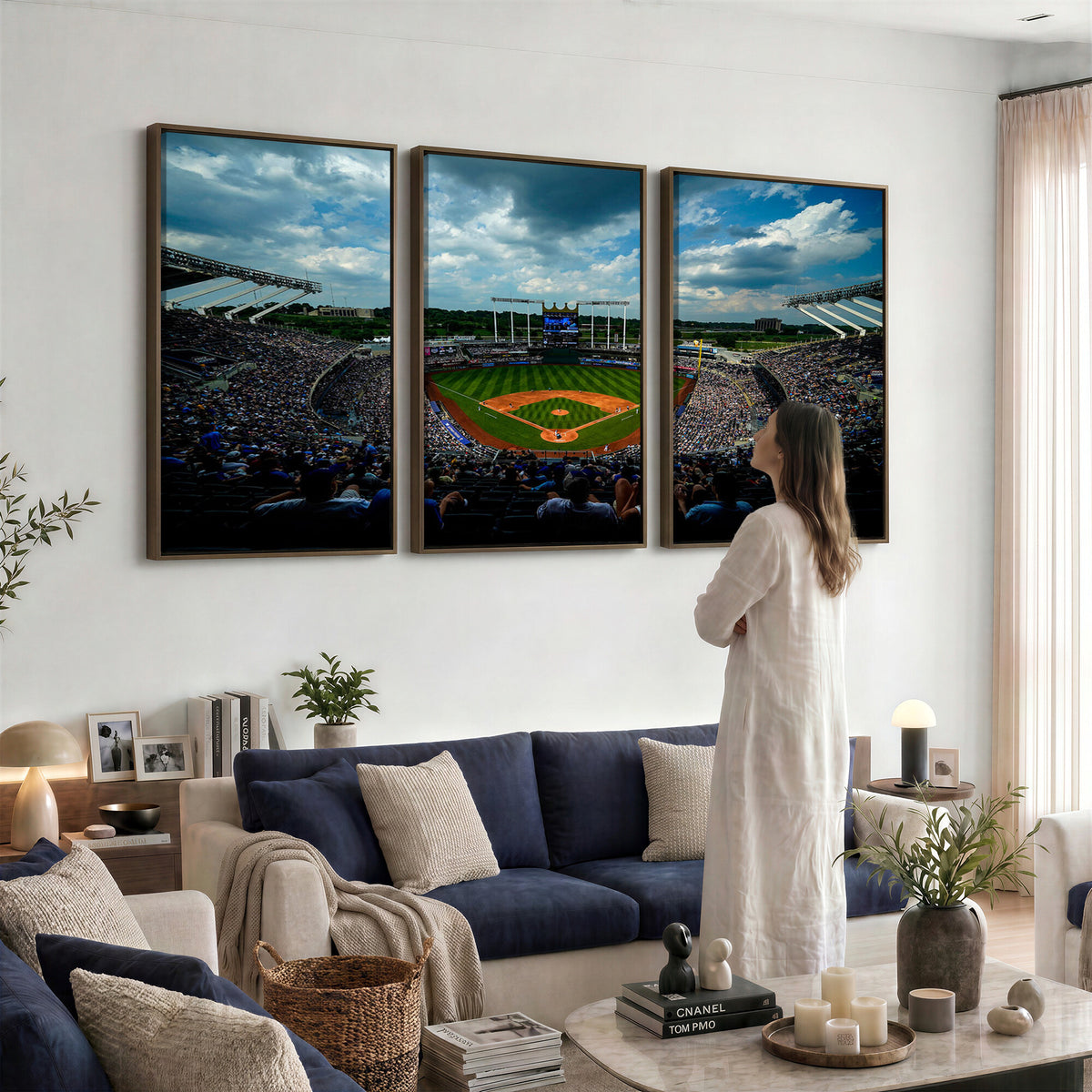 37127-MGV-CV-36X24 - 3-Panel Kauffman Stadium Wall Art Print | Large Kansas City Royals Baseball Canvas