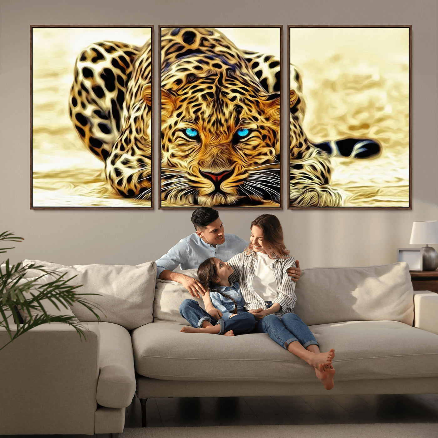 -Blue-Eyed Leopard Canvas Wall Art - Framed Animal Print Ready to Hang - Fierce and Bold Decor for