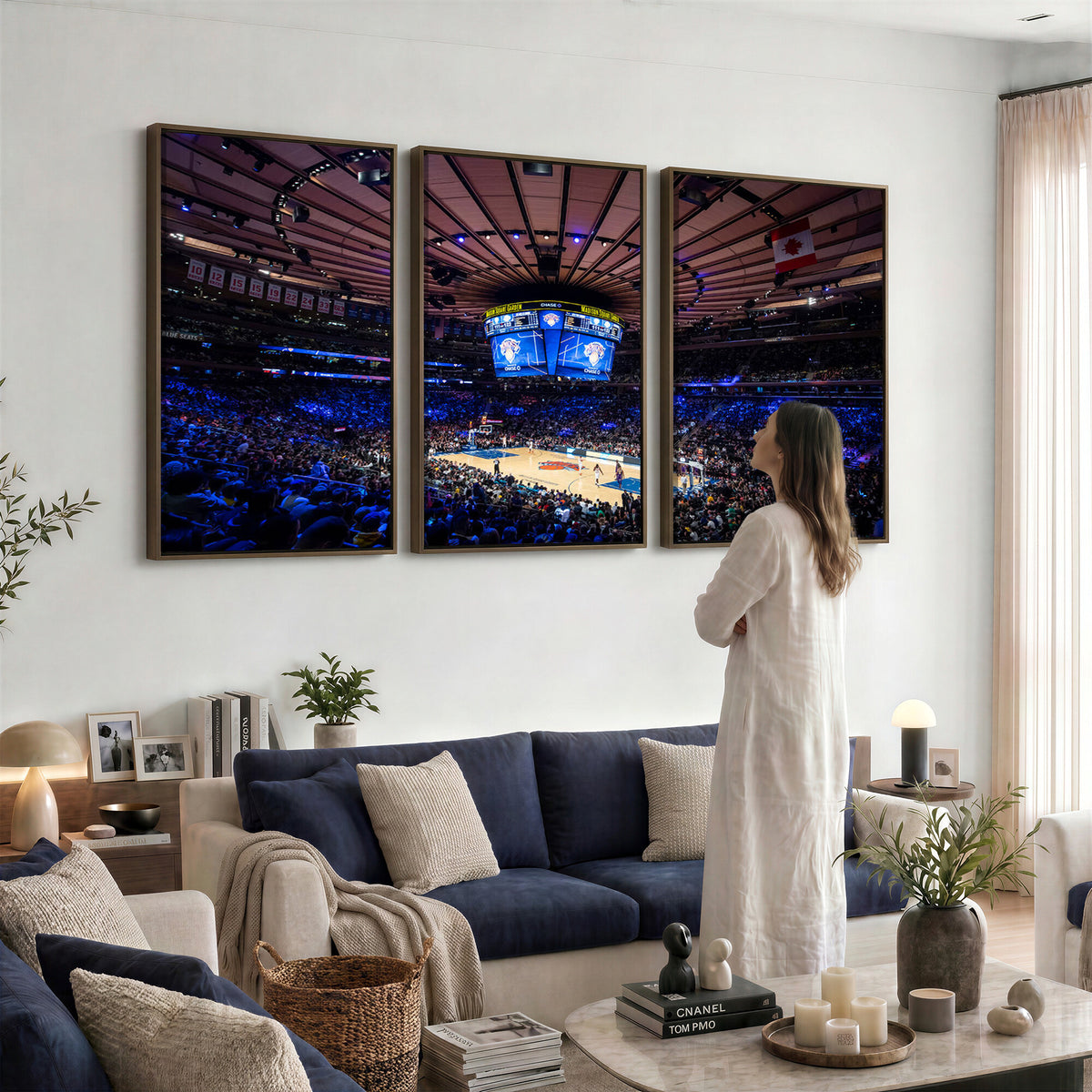 20491-MGV-CV-36X24 - Madison Square Garden Basketball Print Canvas, Basketball Game Triple Canvas Wall Art