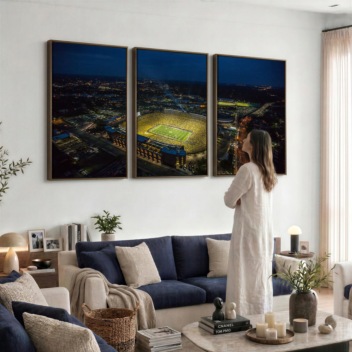 52519-MGV-CV-36X24 - Michigan Wolverines Football Team Print, Michigan Stadium Wall Art Canvas Print