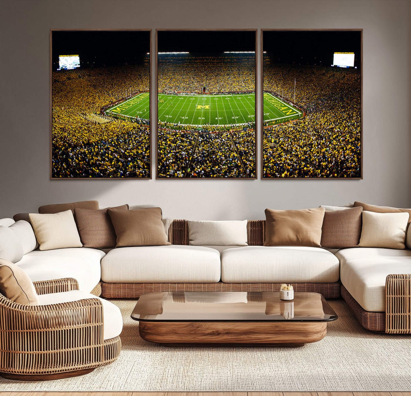 26166-MGV-CV-36X24-Stadium in Michigan Wall Art Canvas Print, Framed American Football Stadium Art Picture Print, Football Stadium Field Perfect Sports Room Decor Artwork
