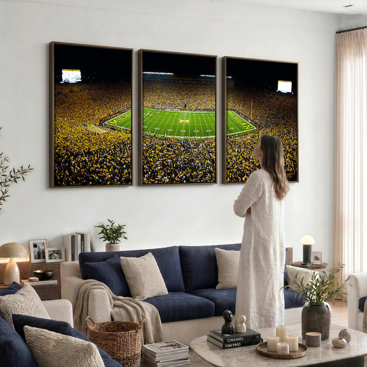 26166-MGV-CV-36X24 - Stadium in Michigan Wall Art Canvas Print, Framed American Football Stadium Art