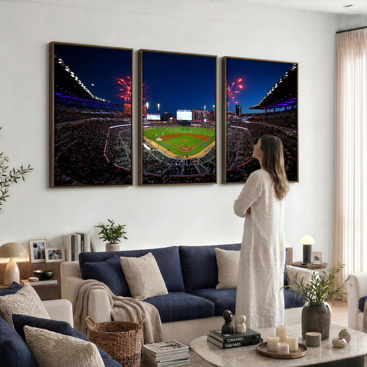 50582-MGV-CV-36X24 - Truist Park Atlanta Braves Baseball Stadium Wall Art Print | Large 3-Panel Canvas Print for Sports