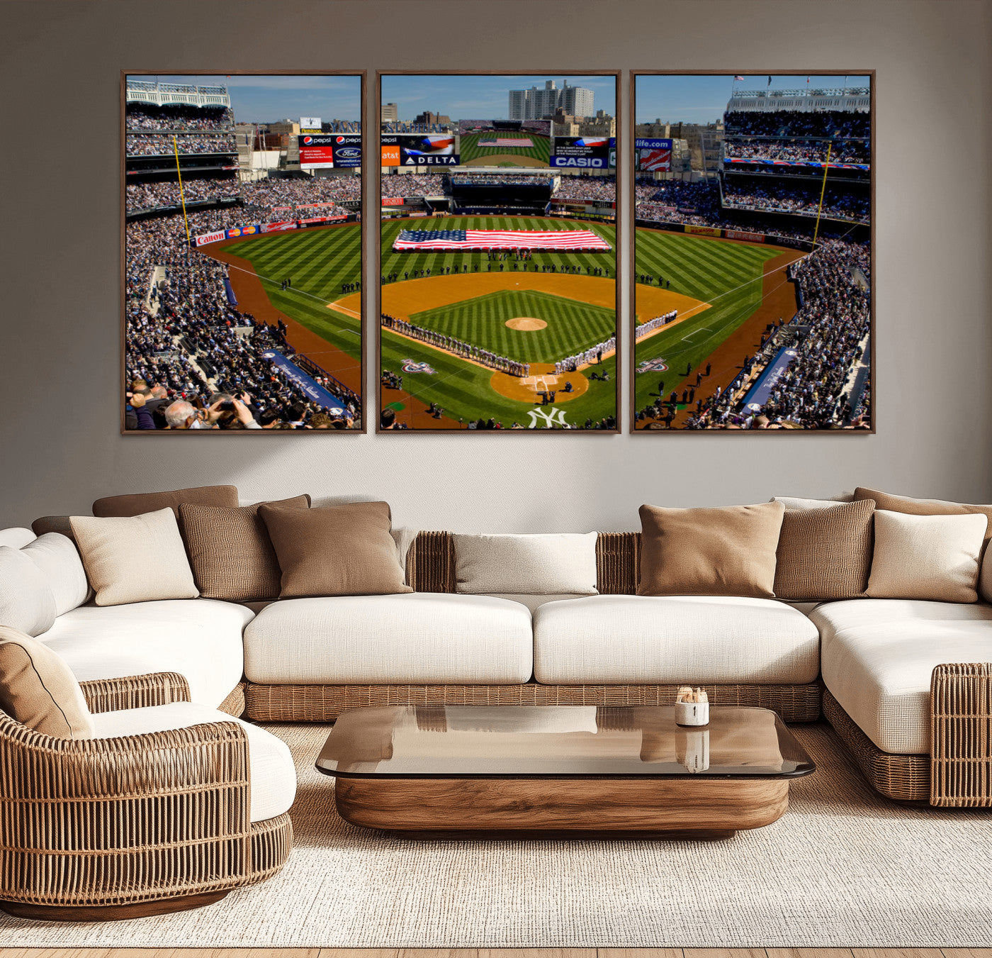 MGV-FC-60X30-3P - Yankee Stadium New York Wall Art Print | 3-Panel Canvas Print of Yankees Baseball Stadium | Large Framed Wall Decor for Baseball Fans | Ready-to-Hang