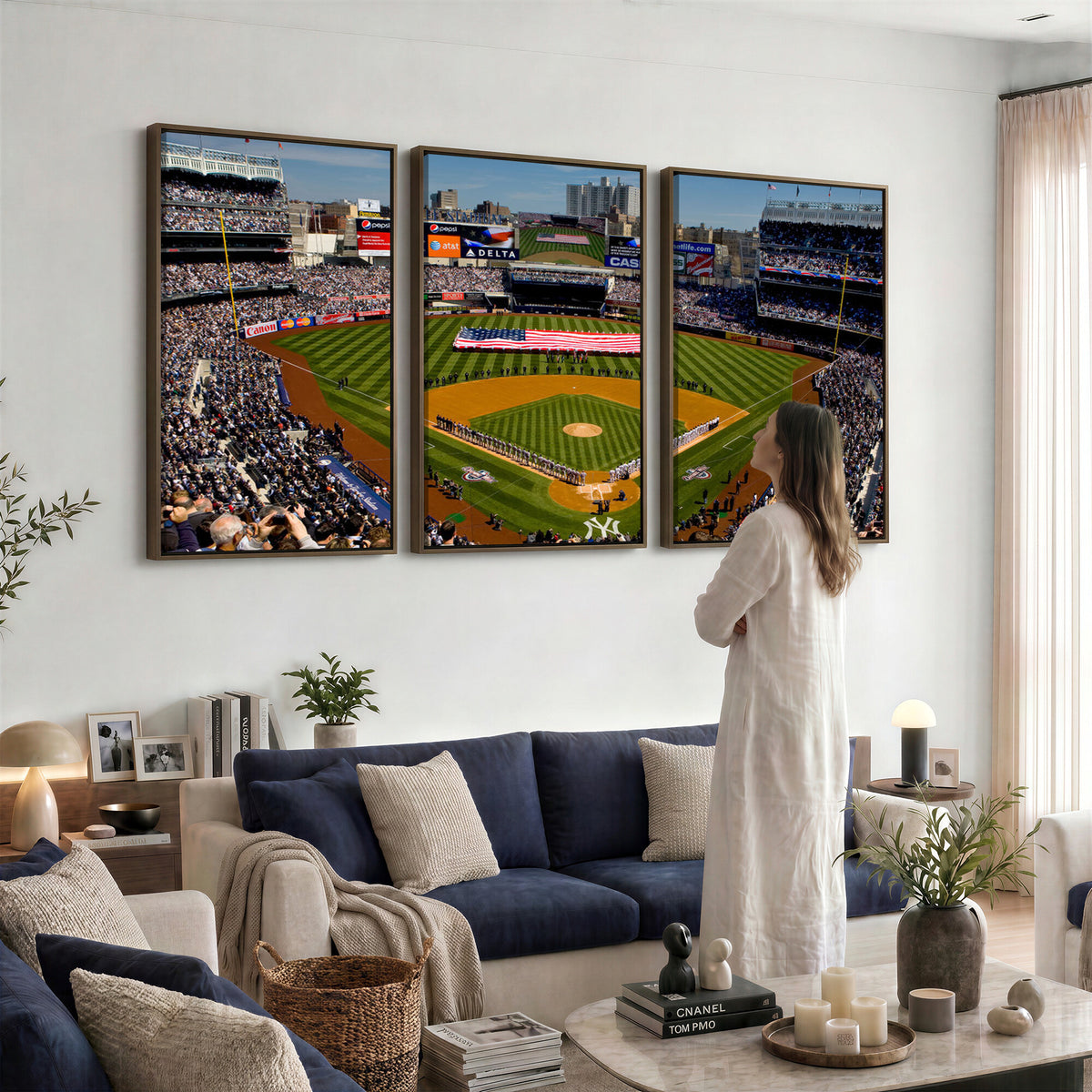 20879-MGV-CV-36X24 - Yankee Stadium New York Wall Art Print | 3-Panel Canvas Print of Yankees Baseball Stadium