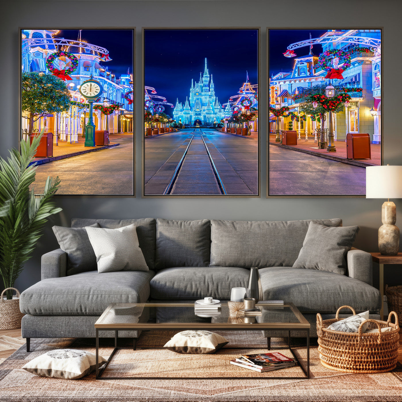 12470-MGV-CV-36X24 - Disney Castle Wall Art – Large Magic Kingdom Canvas Artwork, Fairytale Design, Kids Room Christmas Decor for Home, Office