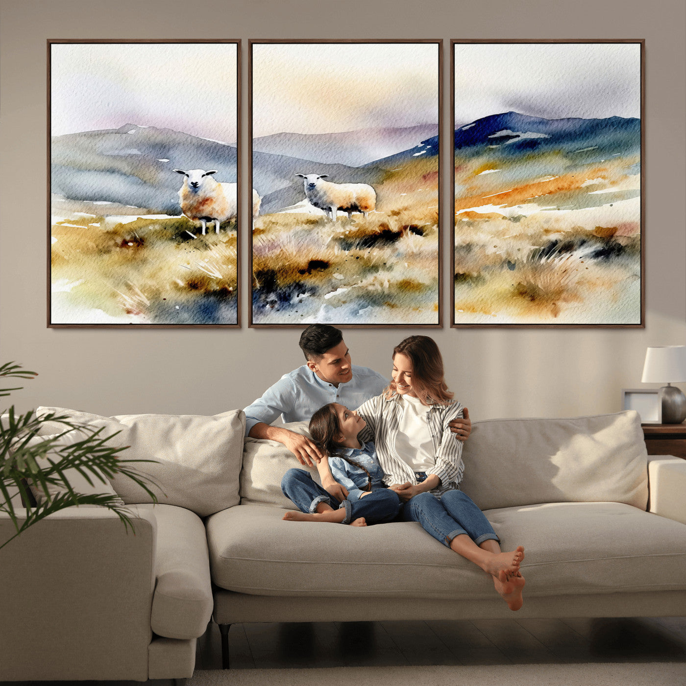 -Watercolor Sheep for Farmhouse Decor Wall Art Canvas Print, Mountain Wall Art Print
