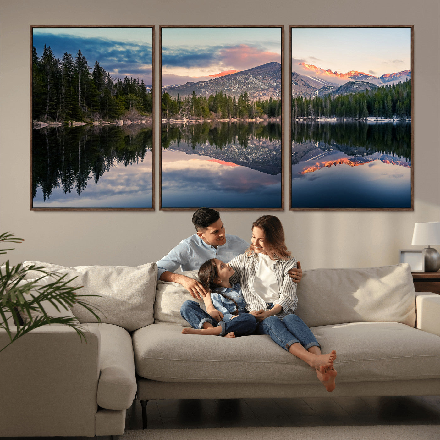 MGV-FC-60X30-3P - Bear Lake Reflection at Rocky Mountain National Park Wall Art Canvas Print, Scenic Mountain Landscape Canvas Print Set | Mountain Lake Wall Art Print