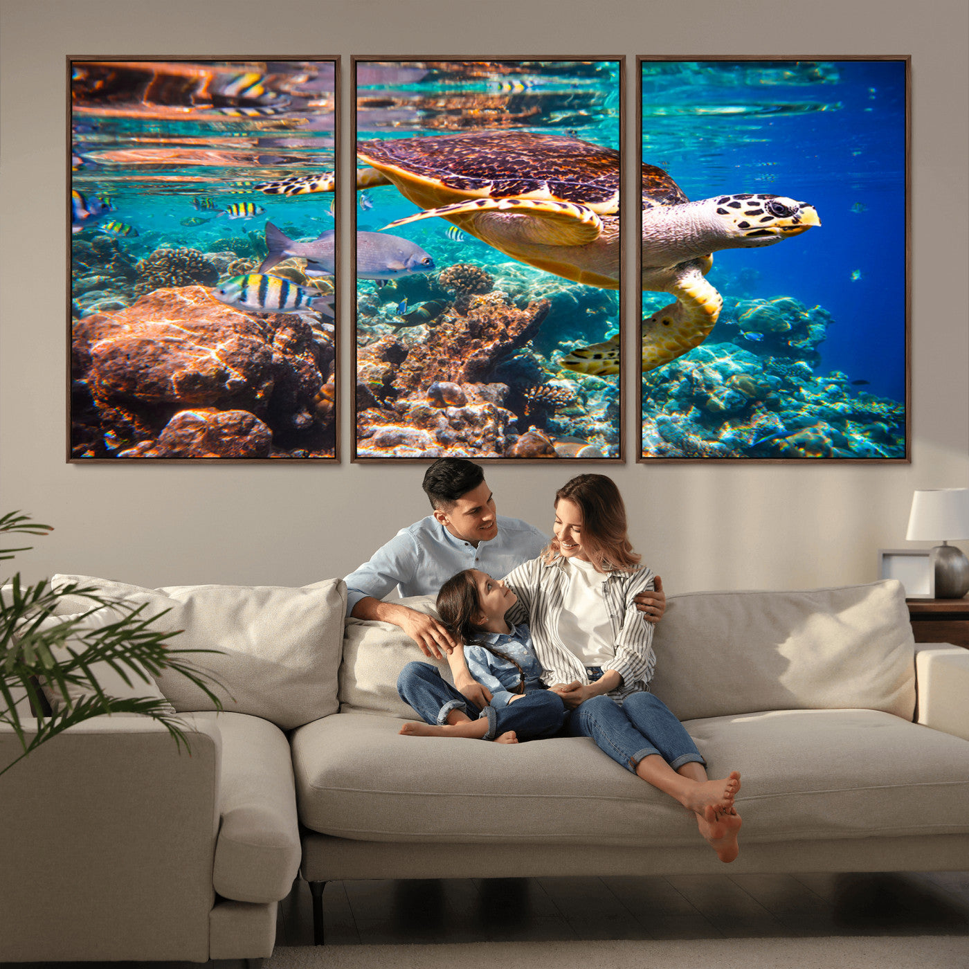 MGV-FC-60X30-3P - Sea Turtle Wall Art Canvas Print – Vibrant Ocean Coral Reef Décor, Ready to Hang