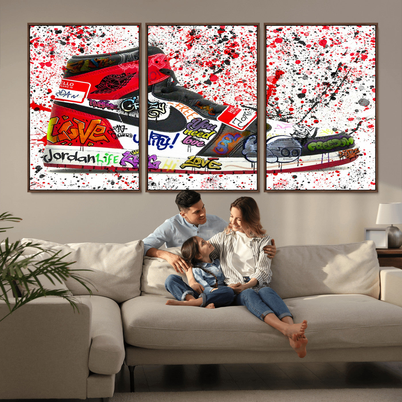 MGV-FC-60X30-3P - Jordan Shoes Graffiti Wall Art Canvas Print- Jordan Graffiti Canvas Wall Art - Framed Perfect for
