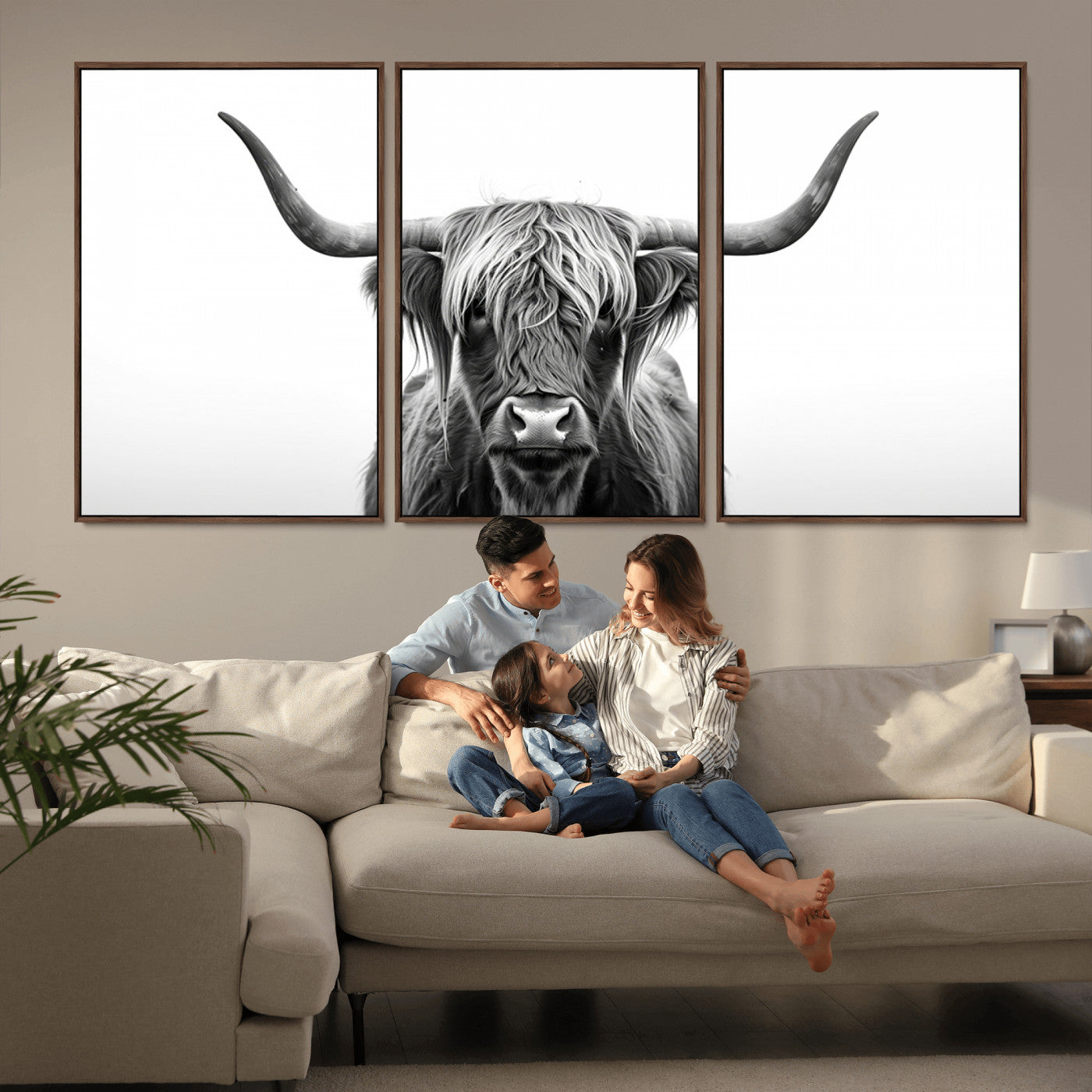 MGV-FC-60X30-3P - Highland Wall Art Canvas Print – Minimalist Black and White Farmhouse Décor, Ready to Hang