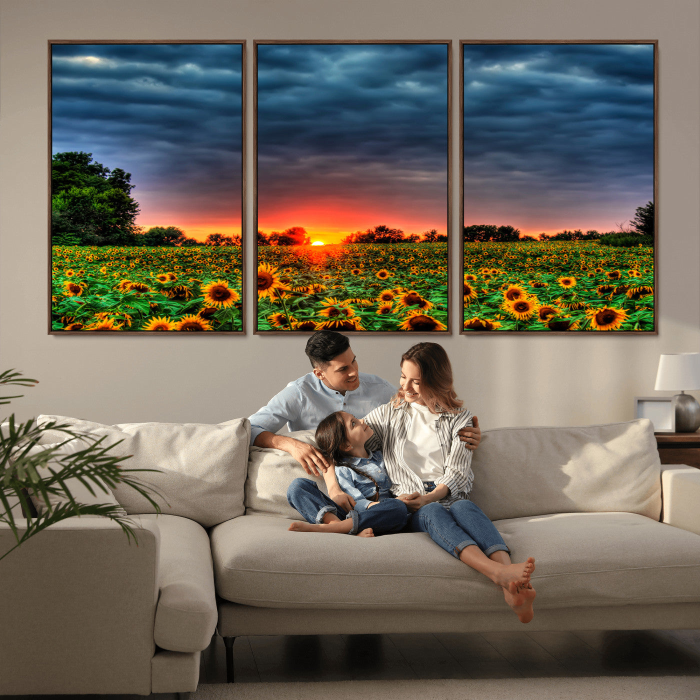 -Golden Sunflower Field at Sunset – Breathtaking Sky and Vibrant Flowers, Ready to Hang Wall Art