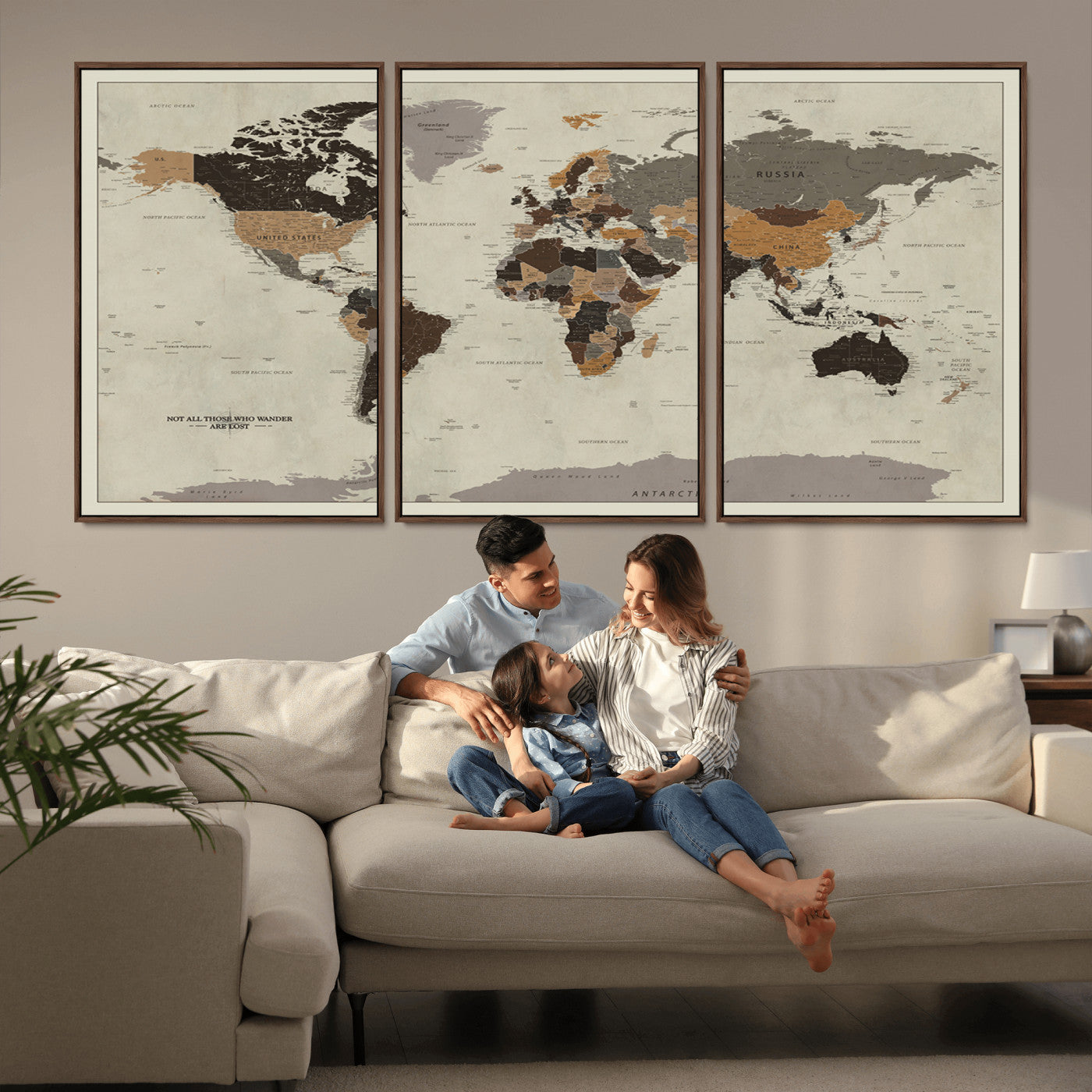 MGV-FC-60X30-3P - Push Pin World Map Canvas Print – Framed Wall Art for Couples to Track Their Travels – Anniversary