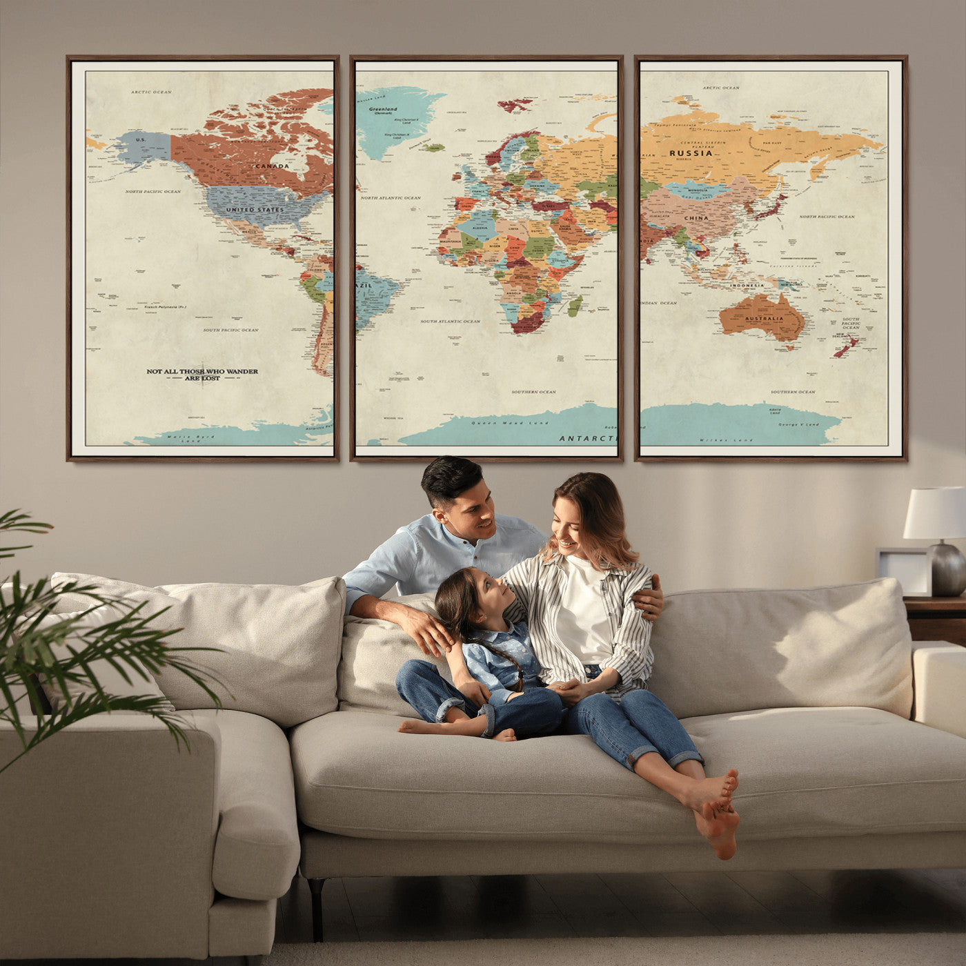 MGV-FC-60X30-3P - Push Pin World Map Canvas Print – Framed Wall Art for Couples to Track Their Travels – Anniversary