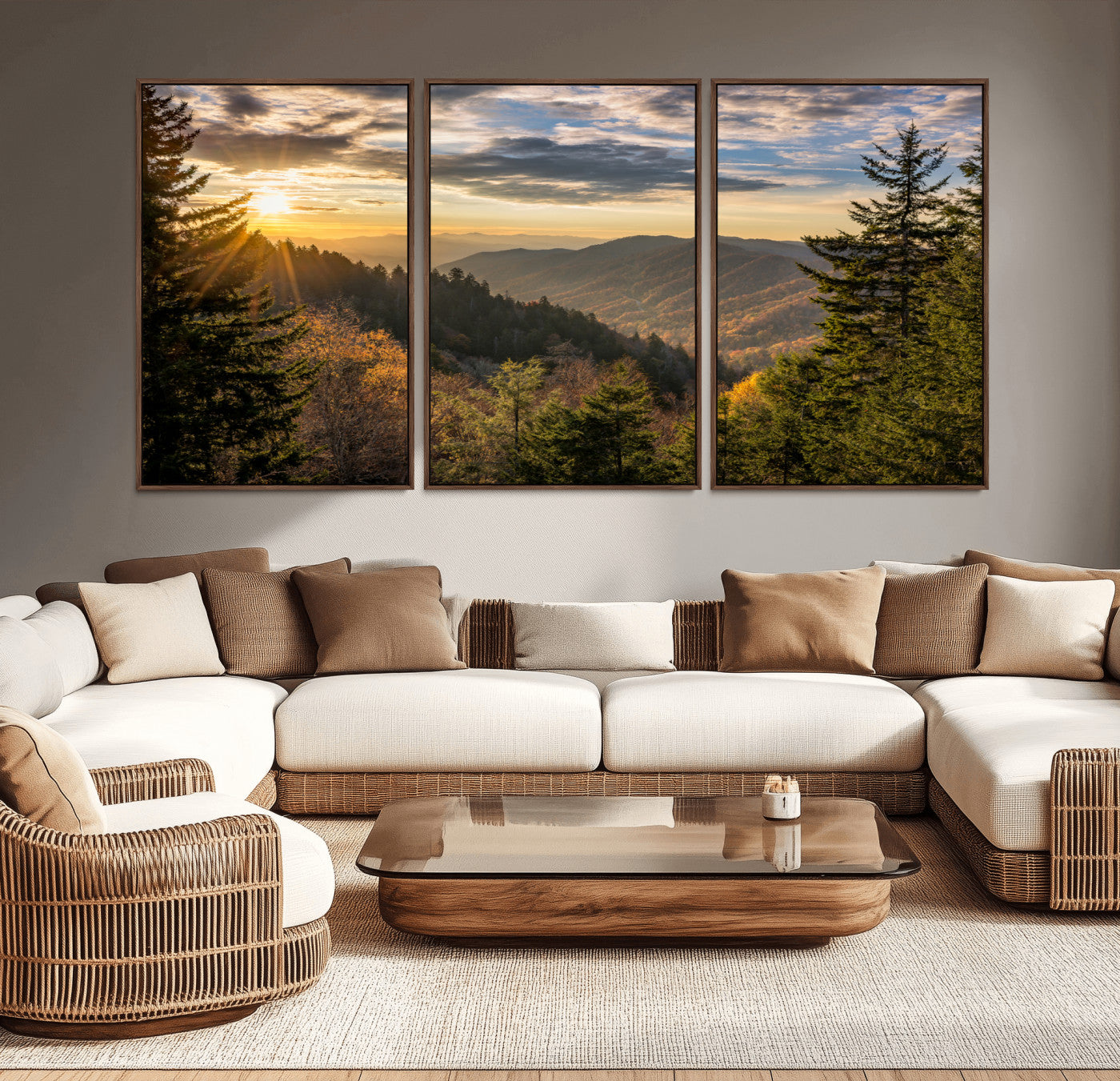 MGV-FC-60X30-3P - Sunrise Over the Smoky Mountains Canvas Wall Art – Breathtaking Scenic Landscape Photography in a