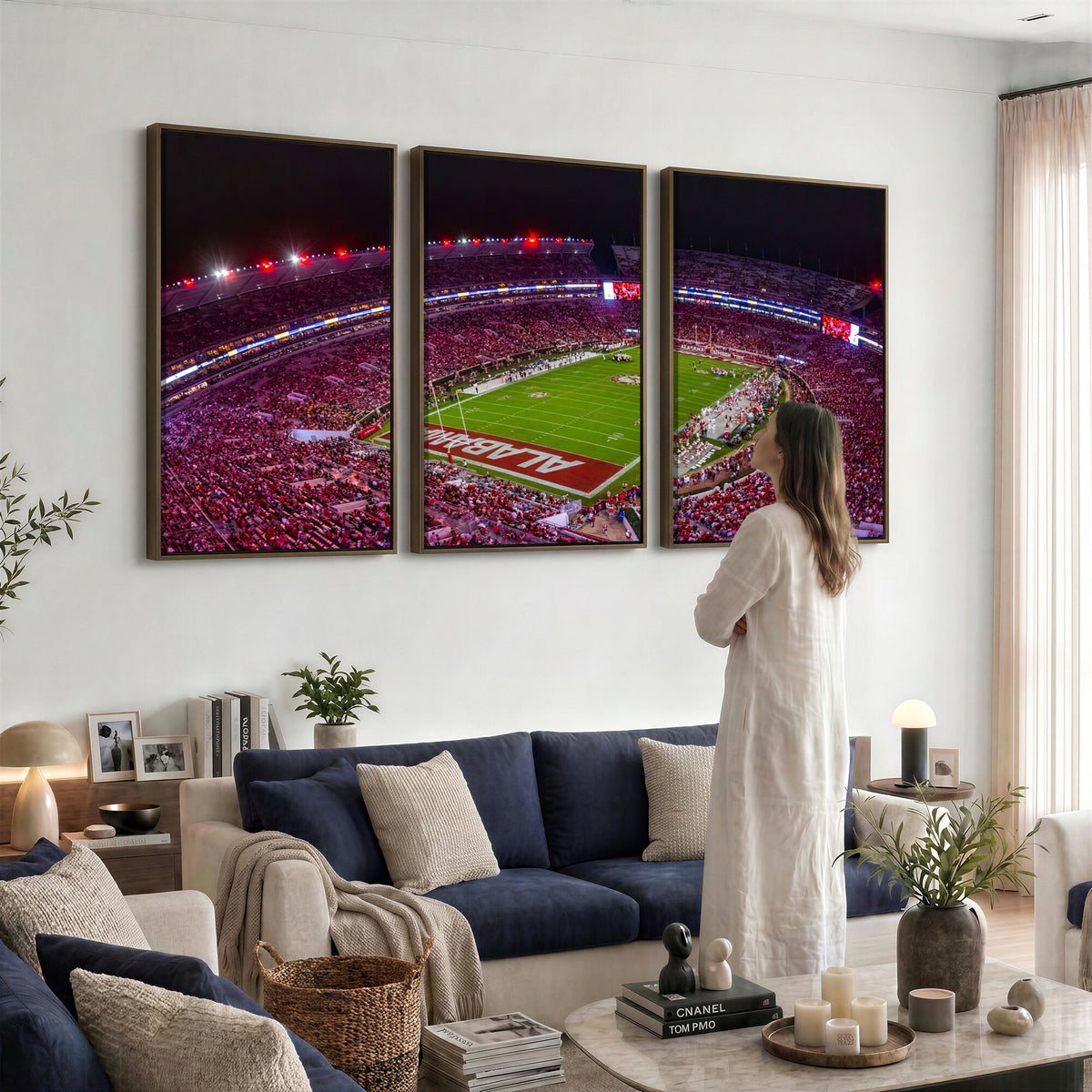 11343-MGV-CV-36X24 - Bryant-Denny Stadium Night Game Triple Canvas Wall Art | Alabama Crimson Tide Football
