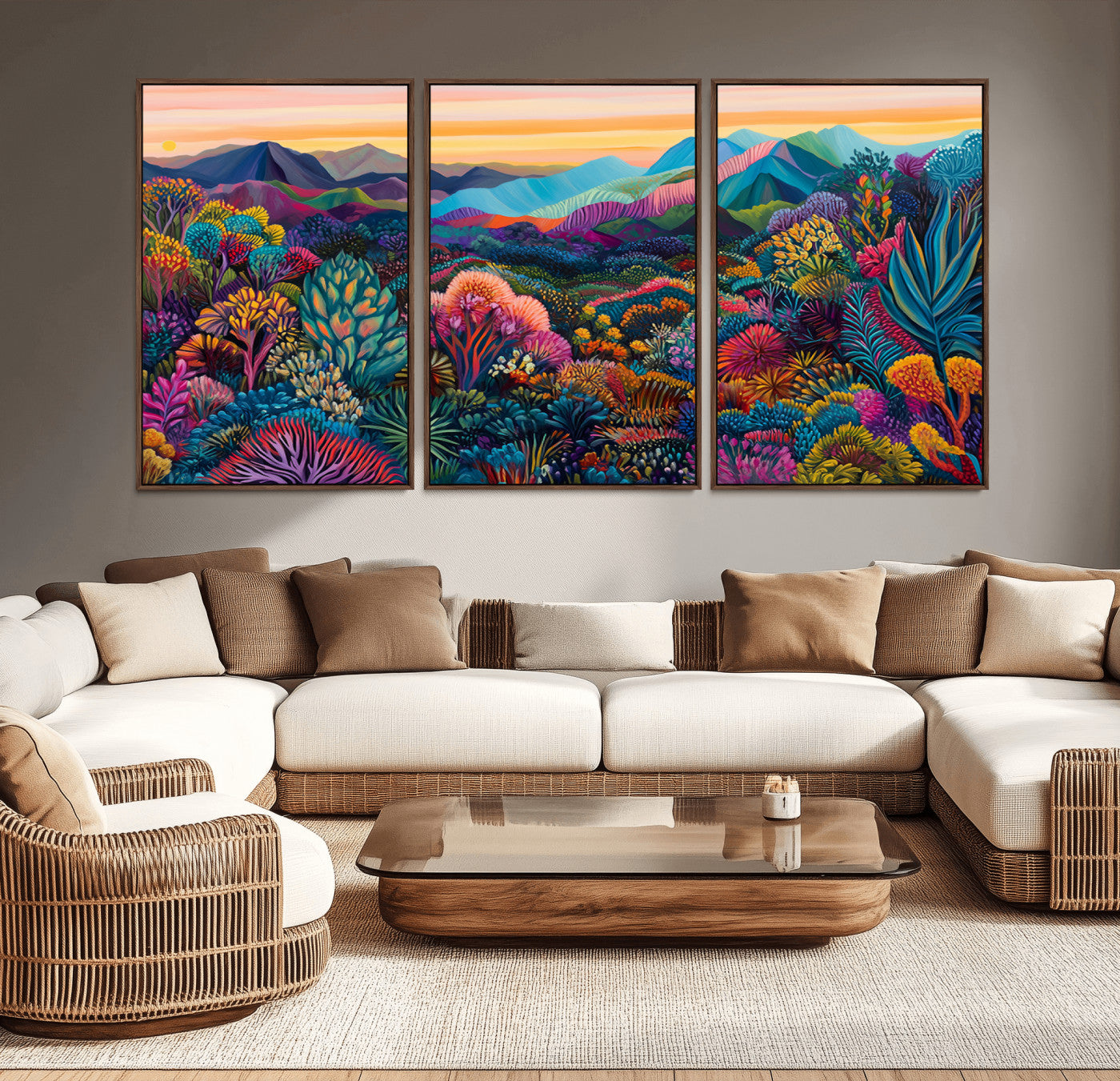 MGV-FC-60X30-3P - Colorful Abstract Landscape Wall Art Print Canvas - Vibrant Modern Decor for Living Room, Office, or