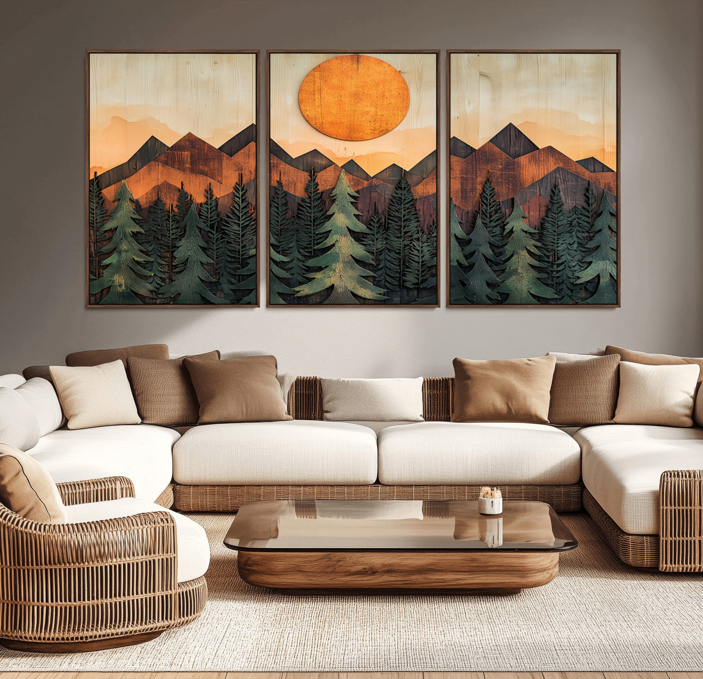MGV-FC-60X30-3P - Sunset Mountain Landscape Canvas Wall Art Print - Nature Decor for Living Room, Office