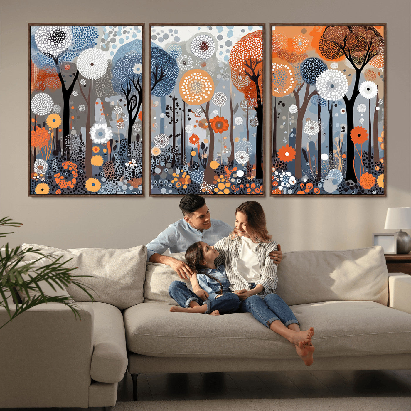 MGV-FC-60X30-3P - Abstract Winter Landscape Canvas Wall Art Print - Large Colorful Nature Wall Decor