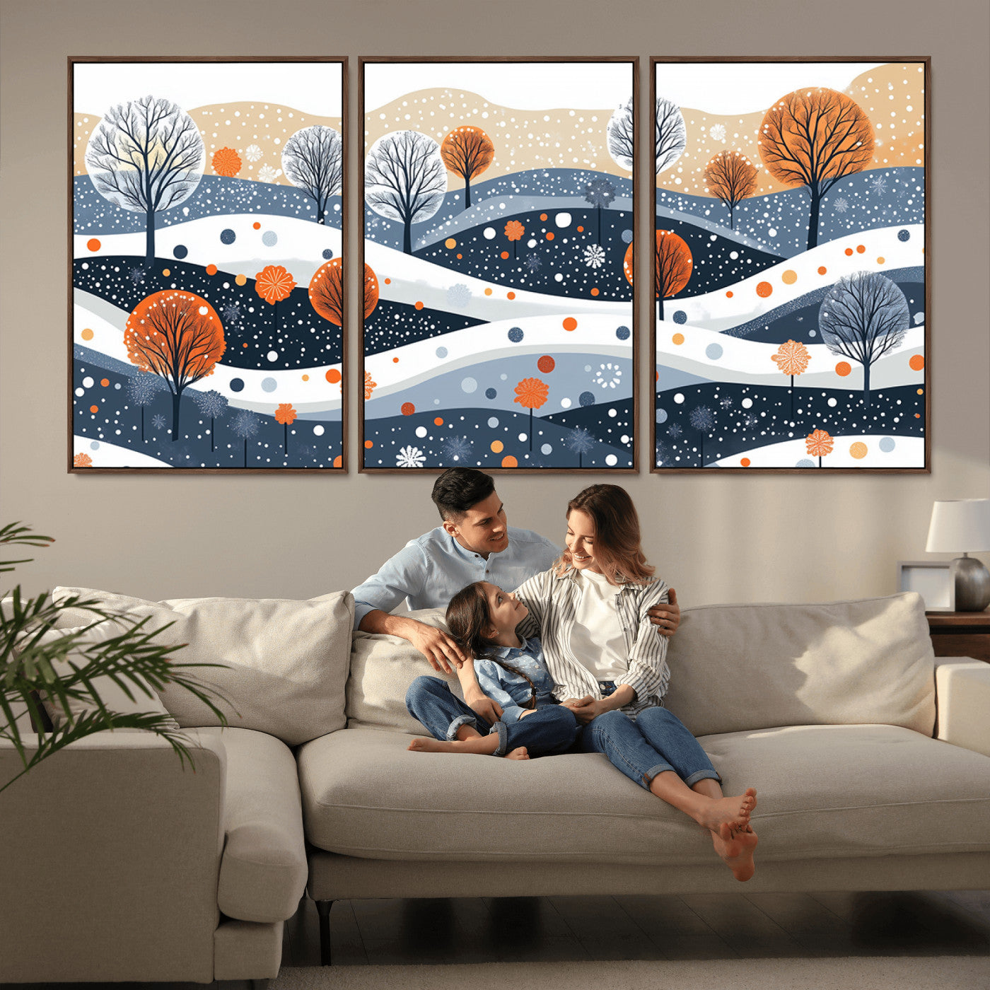 MGV-FC-60X30-3P - Abstract Winter Landscape Canvas Wall Art Print -  Large Colorful Nature Wall Decor