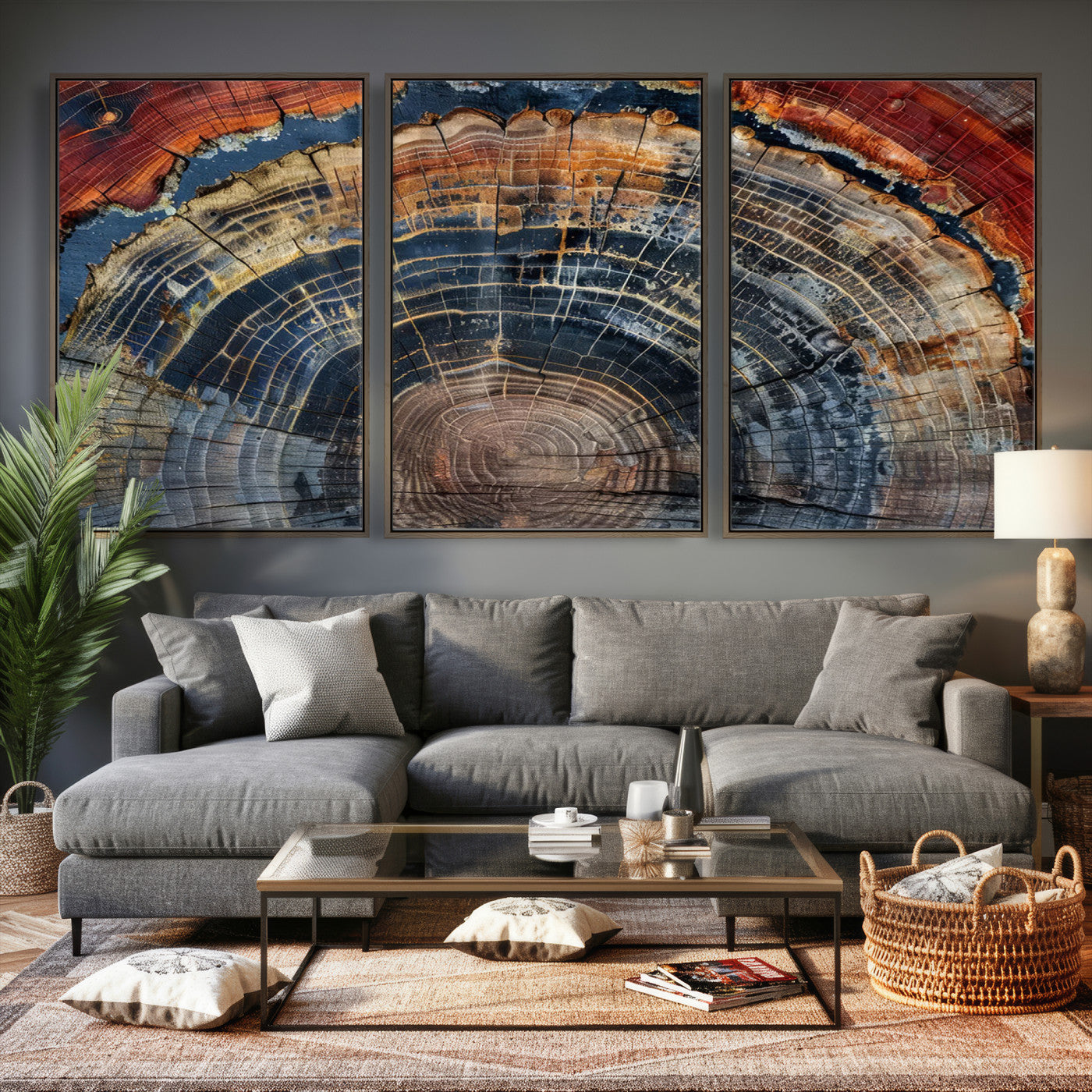 63519-MGV-CV-36X24 - Abstract Tree Ring Wall Art Canvas Print – Colorful Framed Minimalist Nature Tree Rings Home Artwork for Home and Office Decor