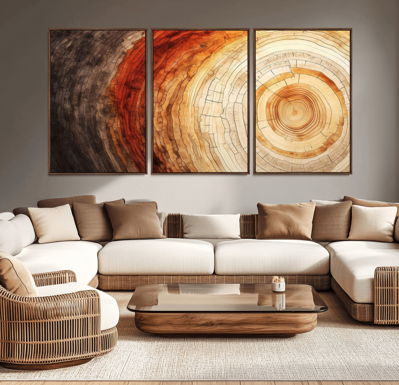 MGV-FC-60X30-3P - Tree Ring Print on Canvas Wall Art, Tree Stump Print, Wood Wall Art Living Room, Abstract Natural