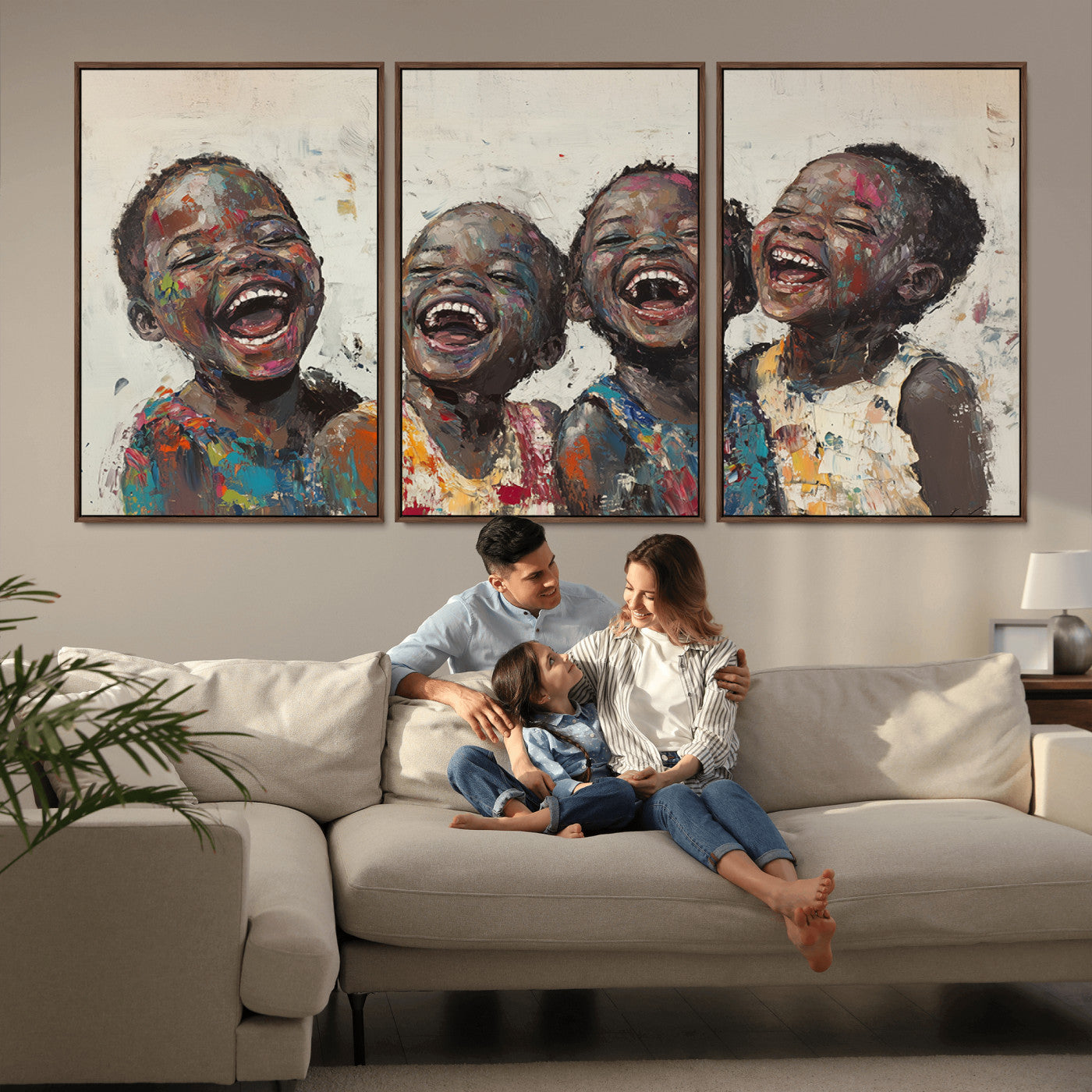 85256-MGV-CV-36X24-Shai Yossef Print - Joyful Childhood Canvas Wall Art - Expressive Impasto Painting of Laughing