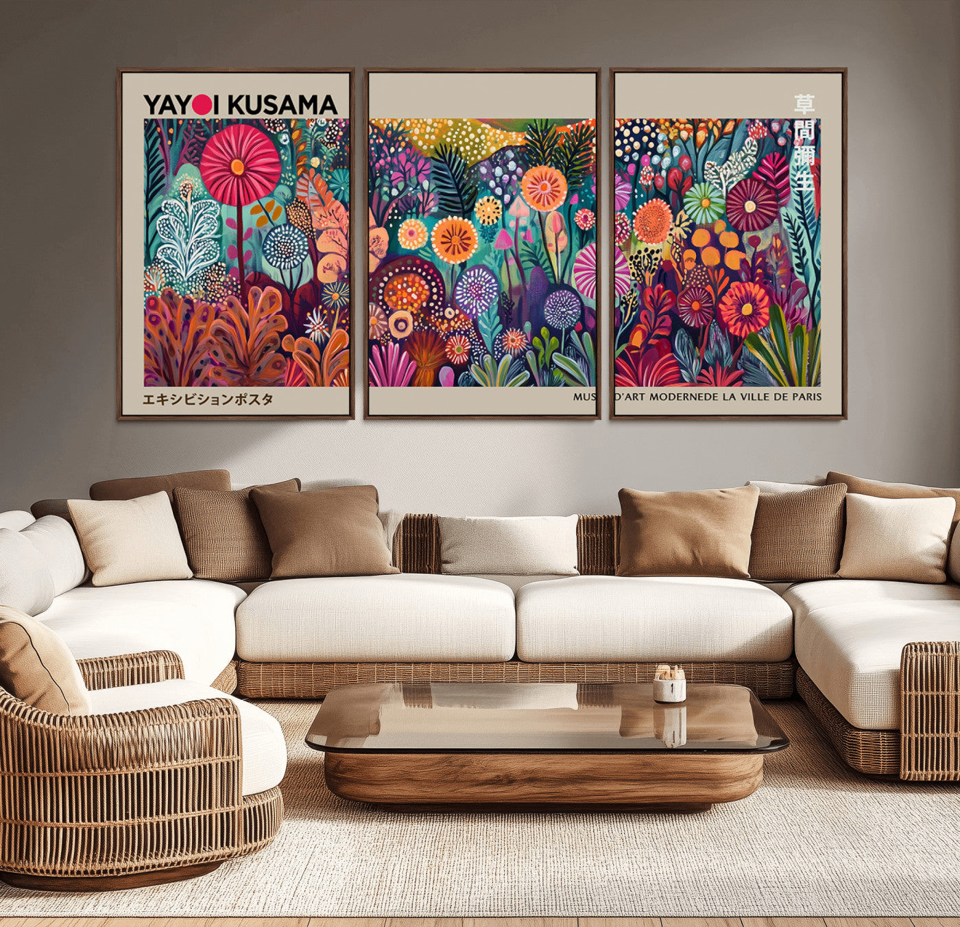 MGV-FC-60X30-3P - Yayoi Kusama Wall Art Canvas Print, Abstract Art, Large Yayoi Kusama Framed Wall Art Print, Japanese