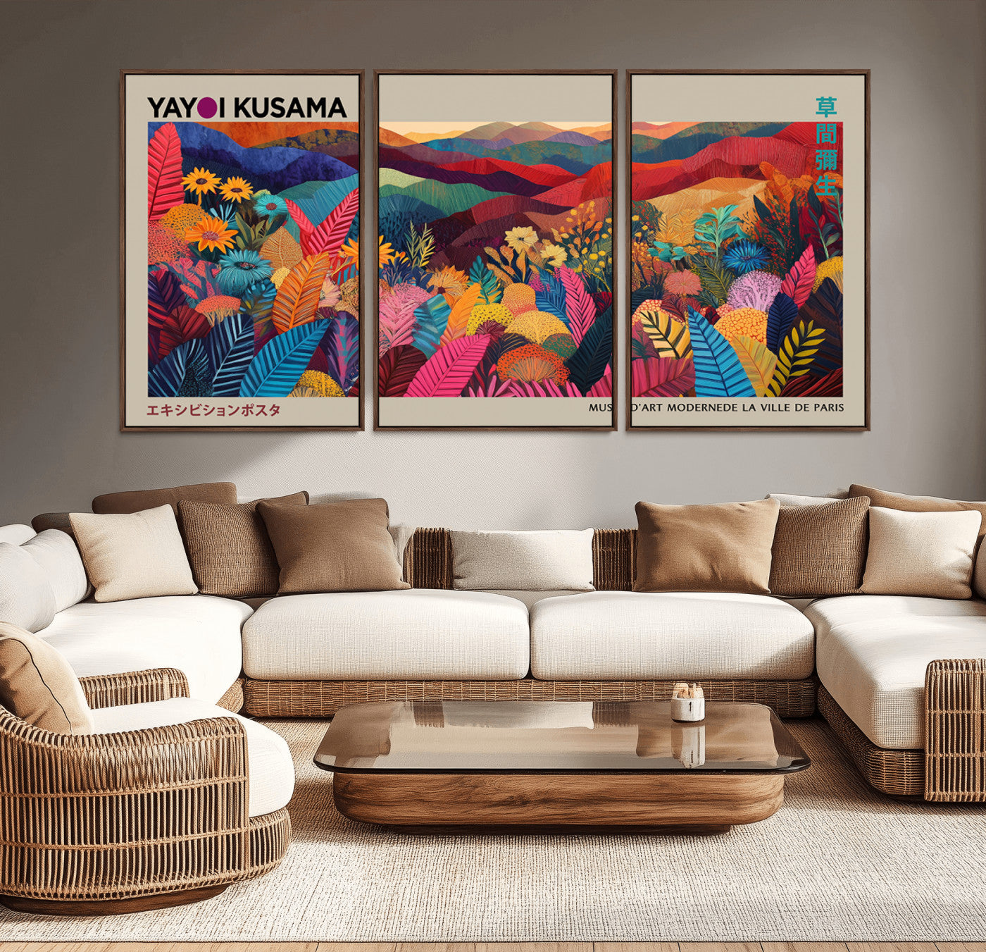 MGV-FC-60X30-3P - Yayoi Kusama Wall Art Canvas Print, Abstract Art, Large Yayoi Kusama Framed Print, Japanese Wabi