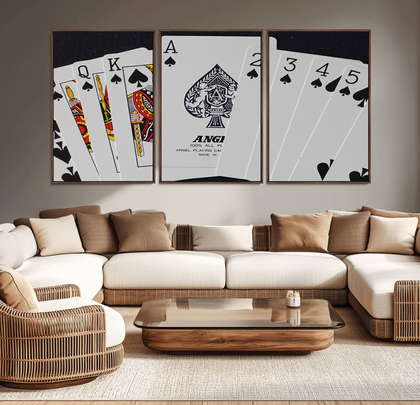 MGV-FC-60X30-3P - Poker Wall Art - Playing Cards Canvas Wall Art Print - Ace of Spades and Royal Flush Design, Perfect
