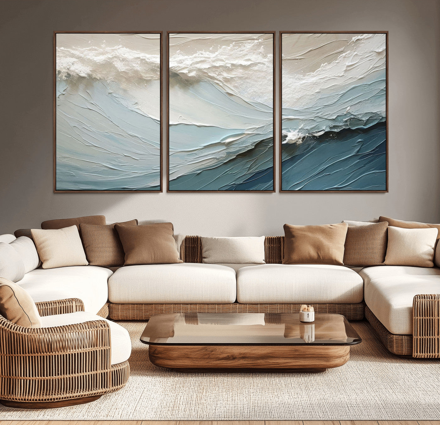 MGV-FC-60X30-3P - Waves Abstract Wall Art Print, Modern Framed Abstract Canvas Print, Abstract Painting for Living