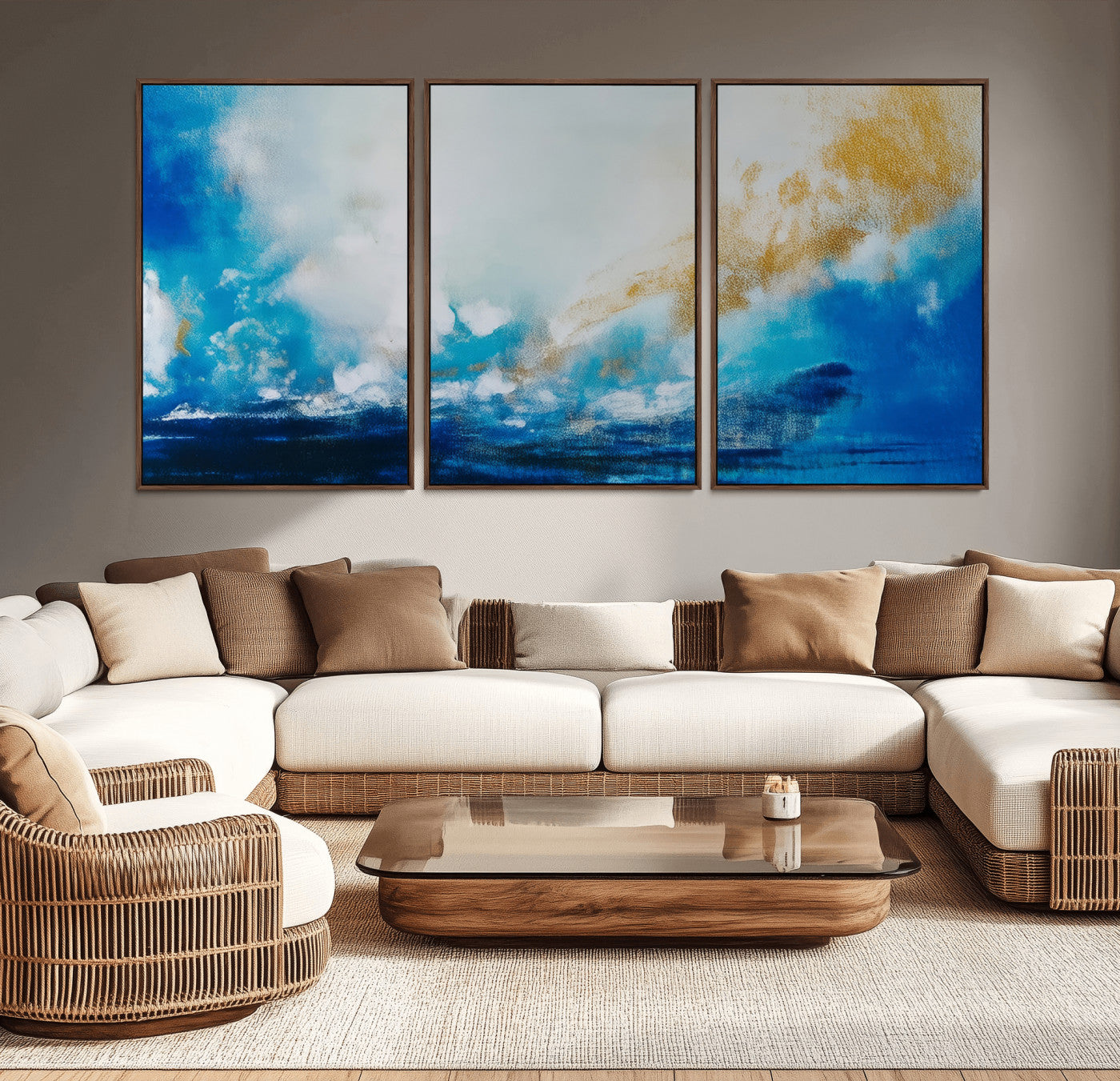 MGV-FC-60X30-3P - Blue Abstract Print - Dynamic Ocean-Inspired Canvas Wall Art