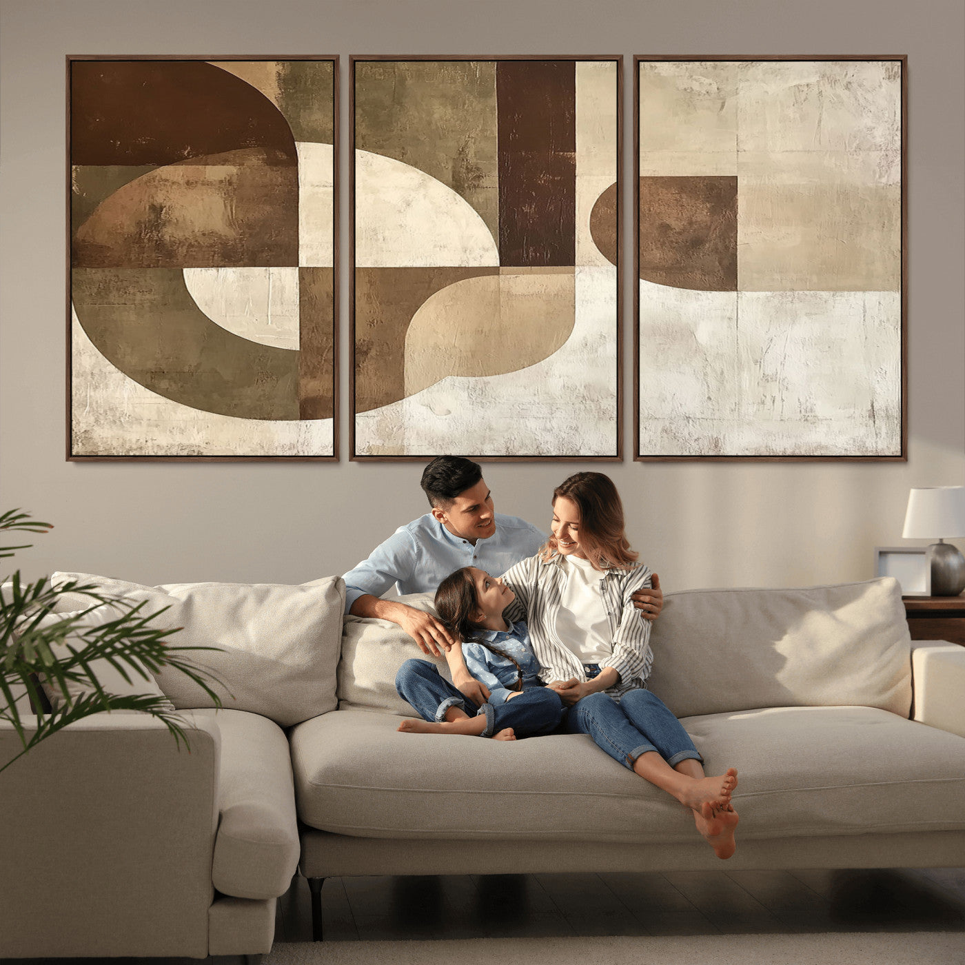 MGV-FC-60X30-3P - Wabi Sabi Geometric Wall Art | Abstract Modern Minimalist Canvas Print with Neutral Mid Century Art