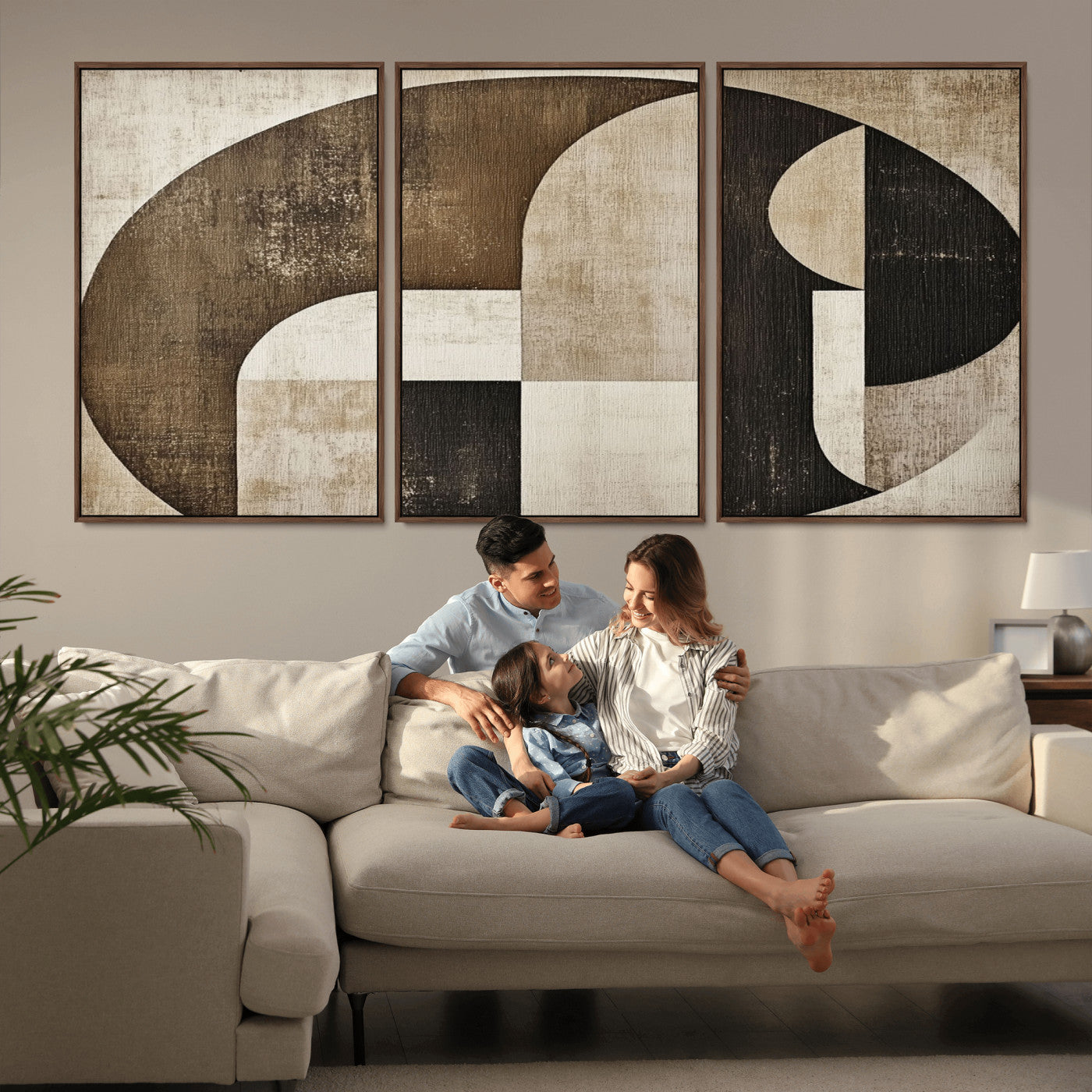 MGV-FC-60X30-3P - Wabi Sabi Abstract Wall Art | Geometric Modern Minimalist Canvas Print with Neutral Mid Century Art