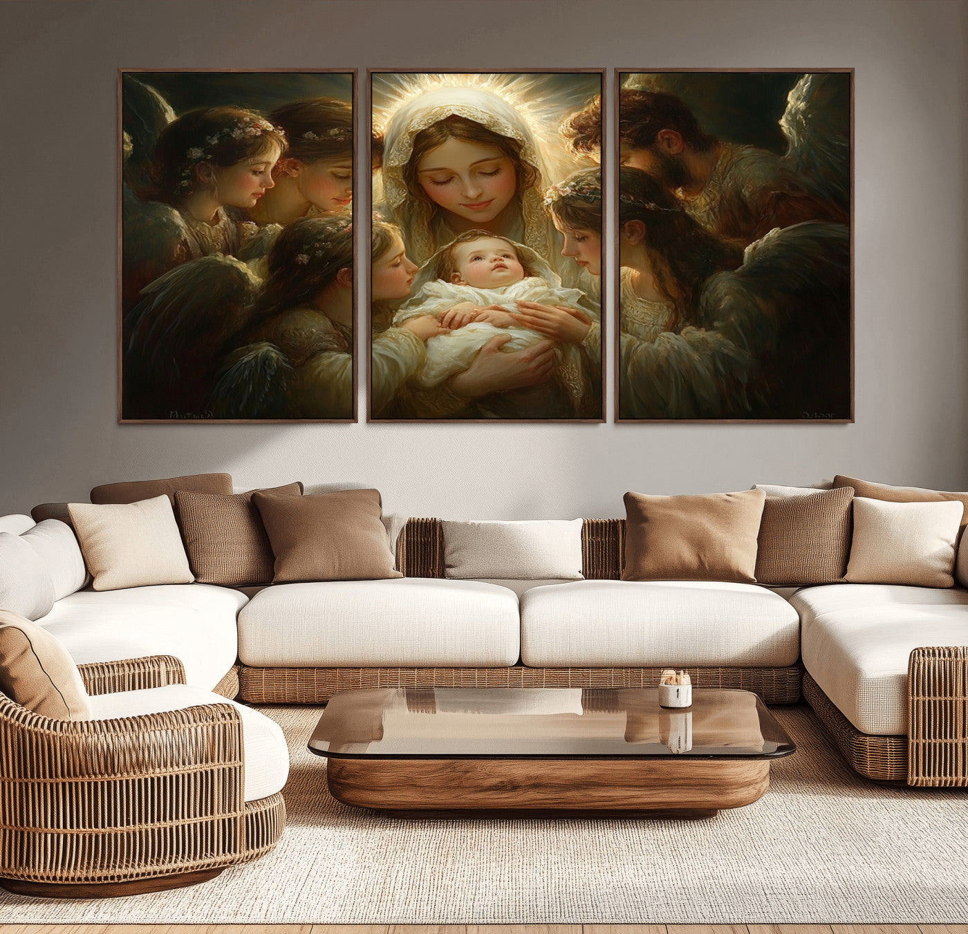 MGV-FC-60X30-3P - Mary Jesus Canvas Wall Art Print - Madonna and Child with Apostles Art Print - Classic Christian