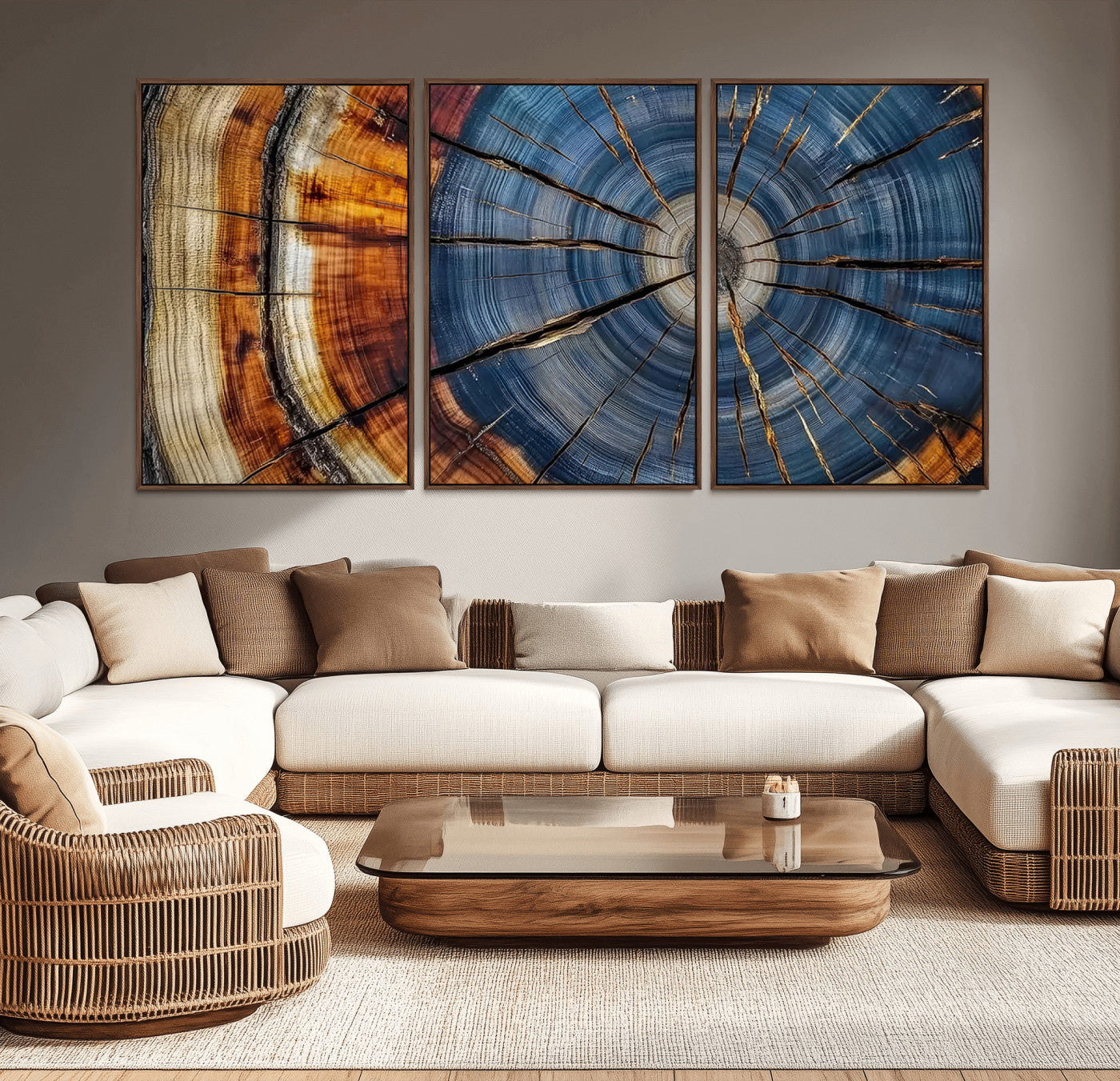 MGV-FC-60X30-3P - Abstract Tree Rings Canvas Wall Art - Wood Grain Canvas Print - Nature-Inspired Modern Wood Grain