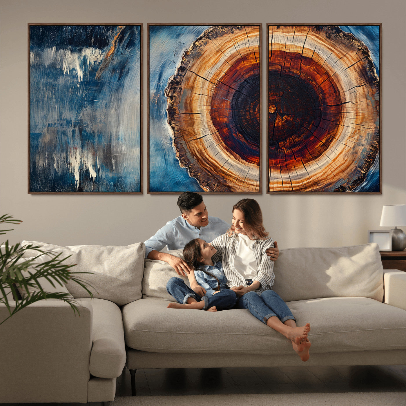 MGV-FC-60X30-3P - Abstract Tree Rings Wall Art Canvas Print - Wood Grain Rings Canvas Print - Nature Woodland Wall