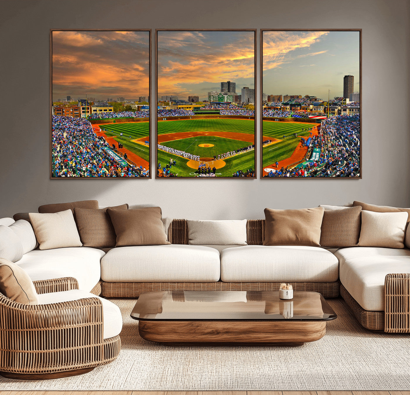MGV-FC-60X30-3P - Chicago Wrigley Field Canvas Wall Art - Iconic Baseball Stadium Art Print - Wrigley Field Chicago