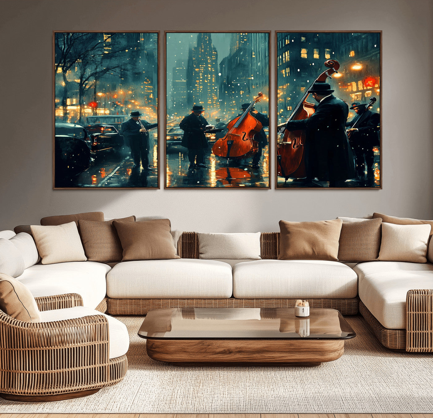 MGV-FC-60X30-3P - African American Jazz Art Print - Framed Abstract Music Canvas - Colorful Instrument Poster for