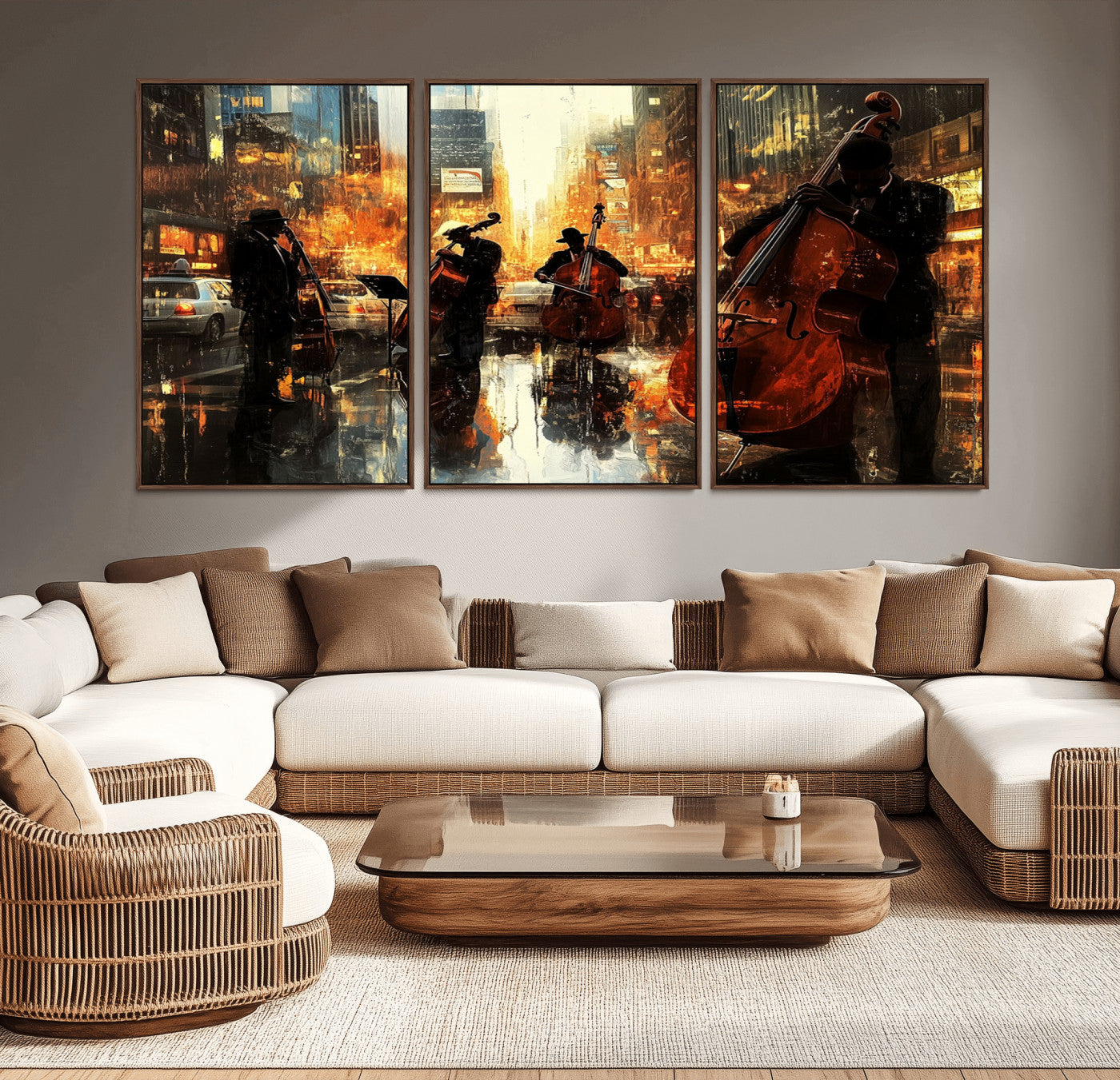 MGV-FC-60X30-3P - African American Abstract Jazz Wall Art - Framed Abstract Music Canvas - Colorful Instrument Canvsa