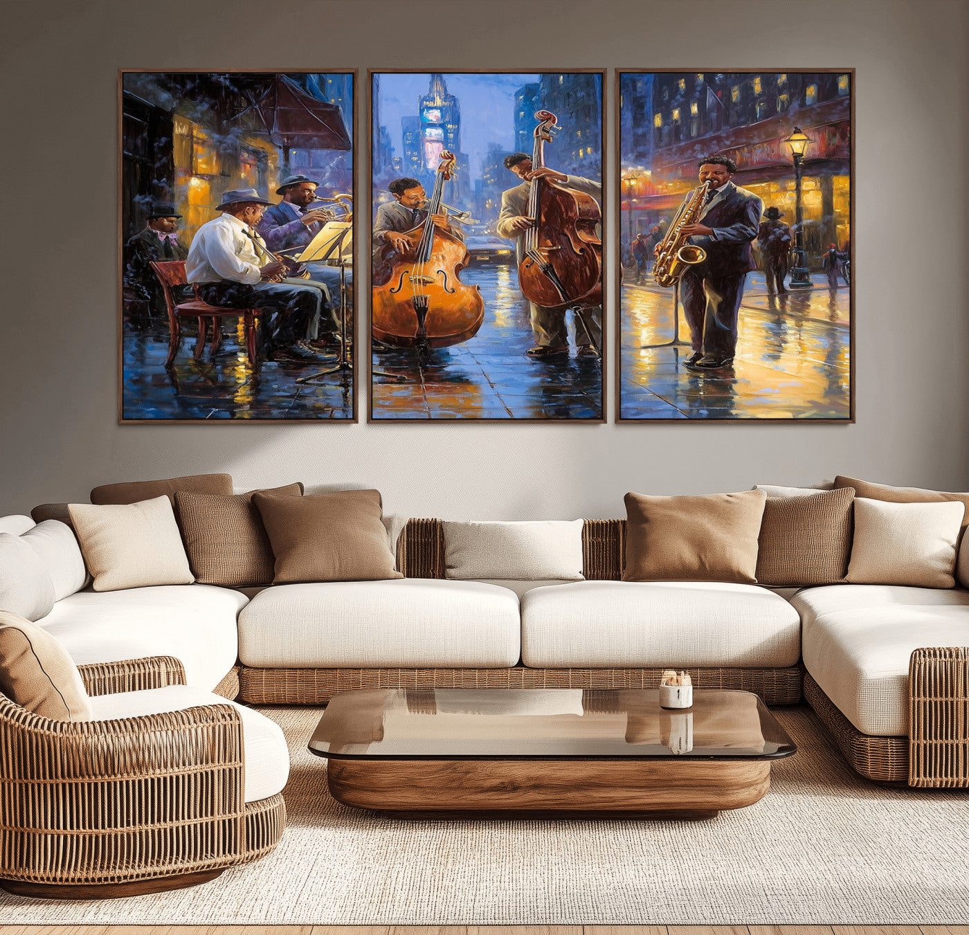 MGV-FC-60X30-3P - Colorful Jazz Wall Art - African American Music Canvas Print - Framed Abstract Music Poster for Home