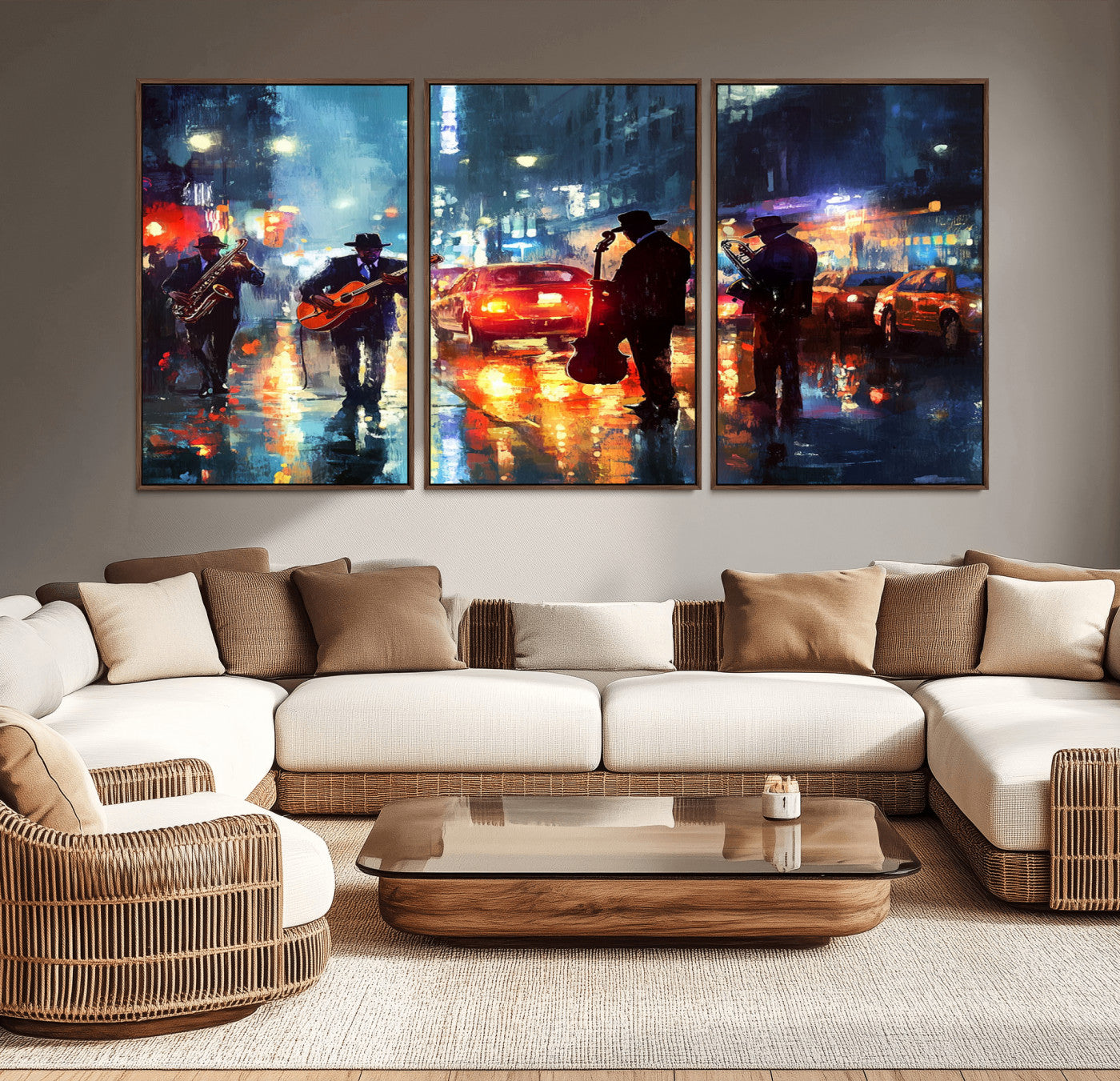 MGV-FC-60X30-3P - African American Jazz Canvas - Abstract Music Wall Art Print - Abstract Jazz Wall Art Framed Prints