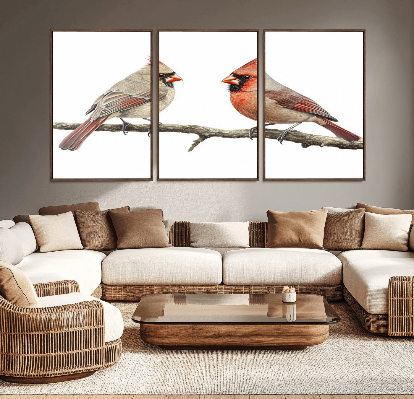 MGV-FC-60X30-3P - Cardinal Canvas Wall Art - Male and Female Cardinal Print - Nature-Inspired Bird Wall Decor for Home