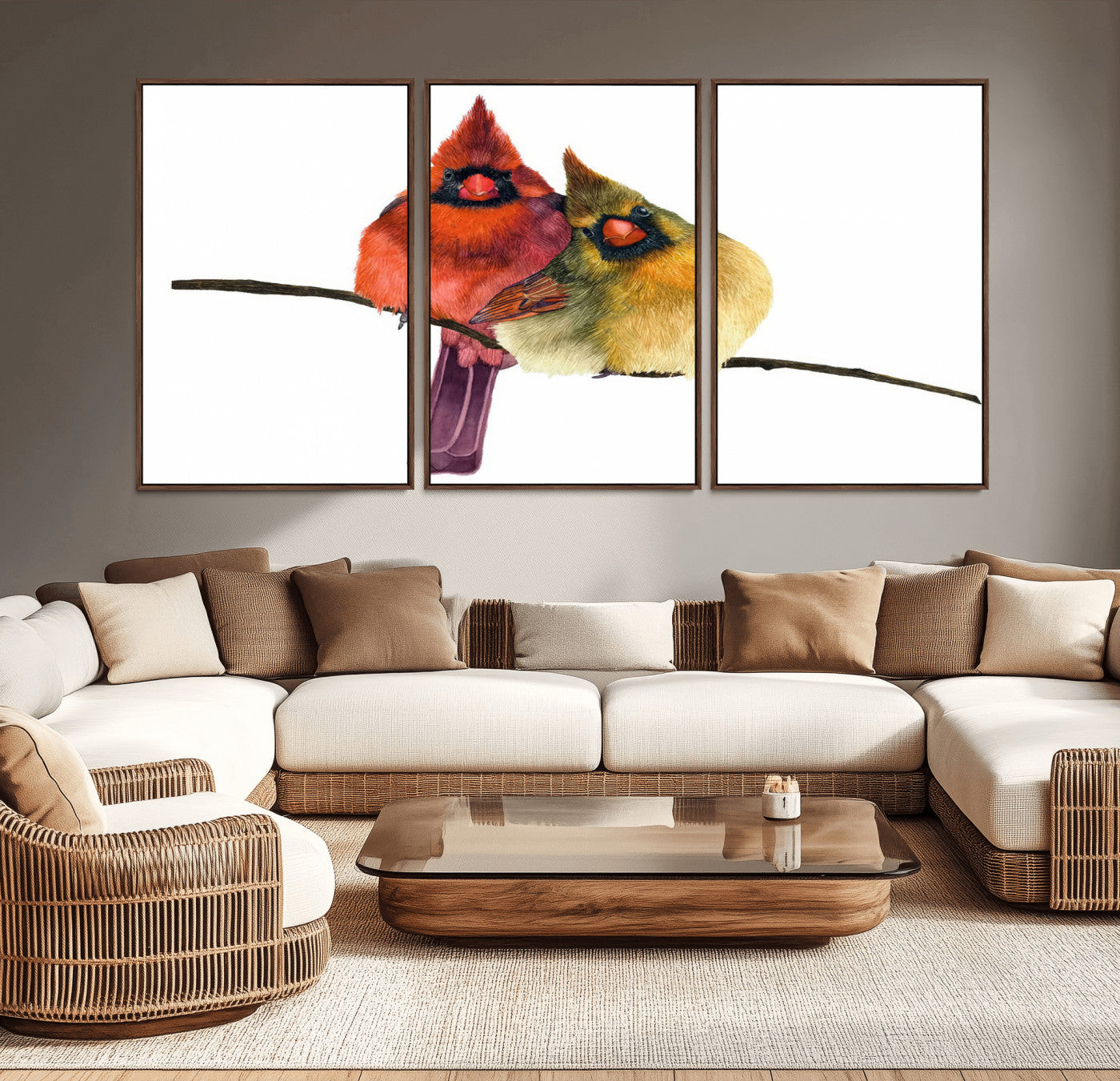 MGV-FC-60X30-3P - Cardinal Bird Canvas Wall Art - Male and Female Cardinal Print - Nature-Inspired Bird Wall Decor for