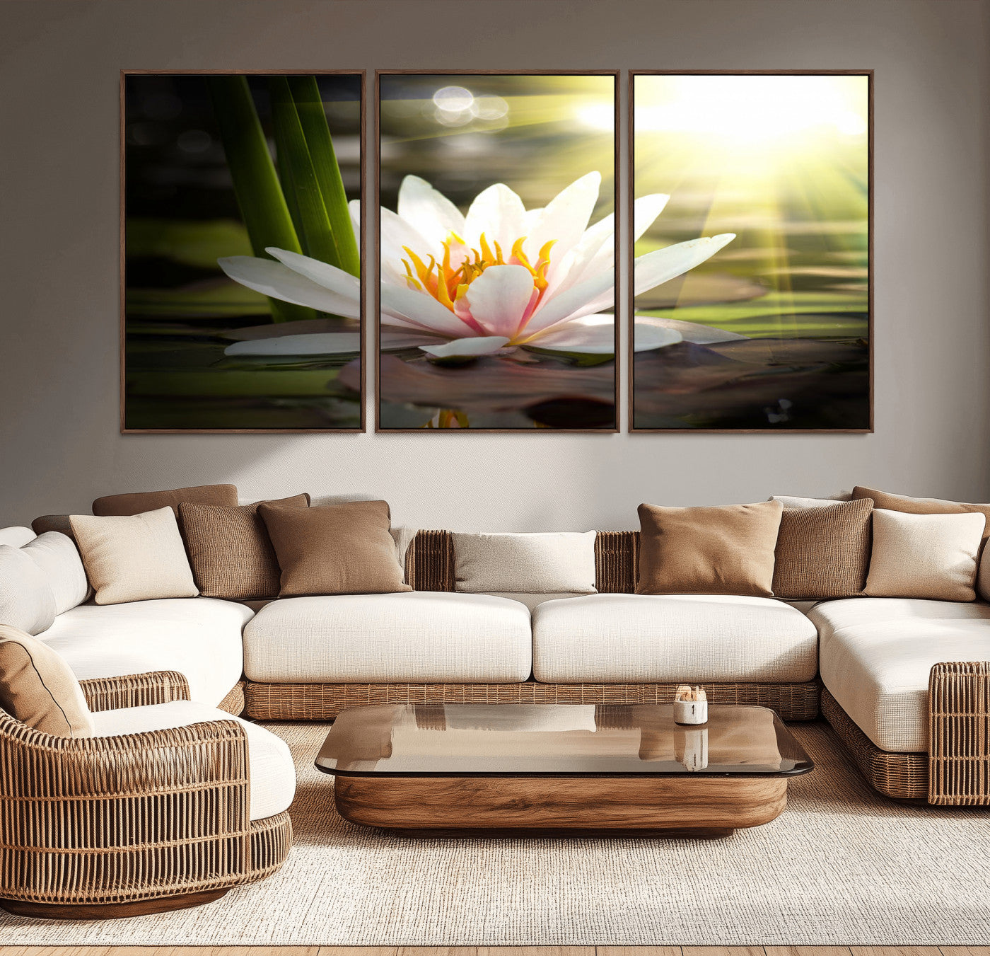 MGV-FC-60X30-3P - Lotus Flower Wall Art Canvas Print, Water Lily Large Wall Art Canvas Print